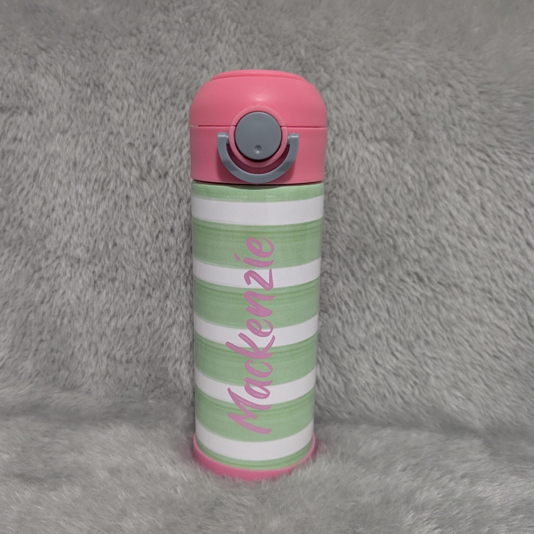 Kids Striped Water Bottle 12oz With Reusable Straw Can Be Personalized