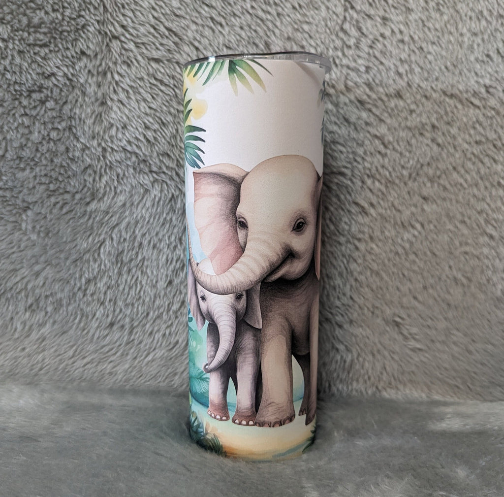 Cute Elephant Tumbler 20oz With Reusable Straw, Can Be Personalized