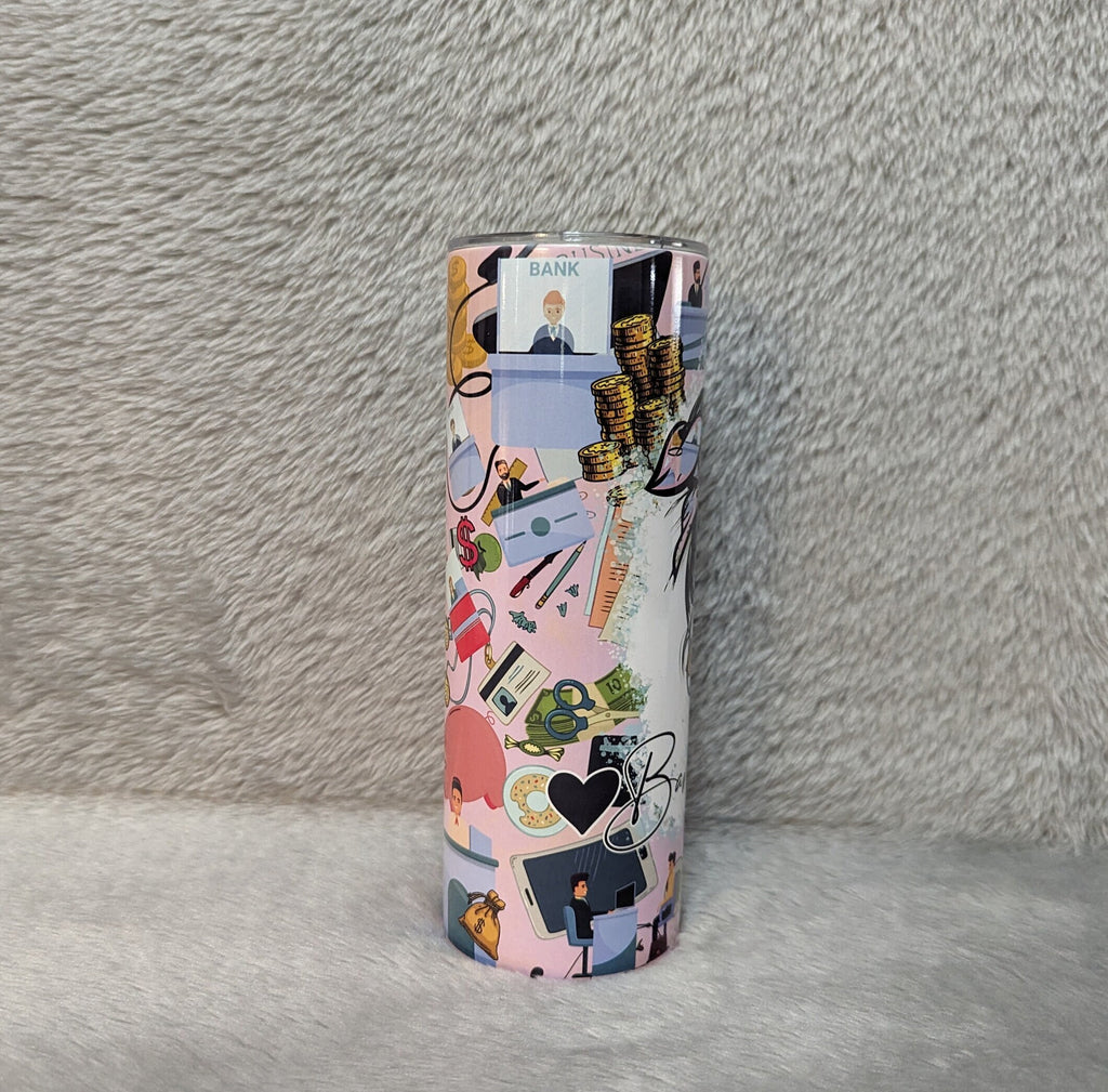 Bank Teller Tumbler 20oz With Reusable Straw, Can Be Personalized