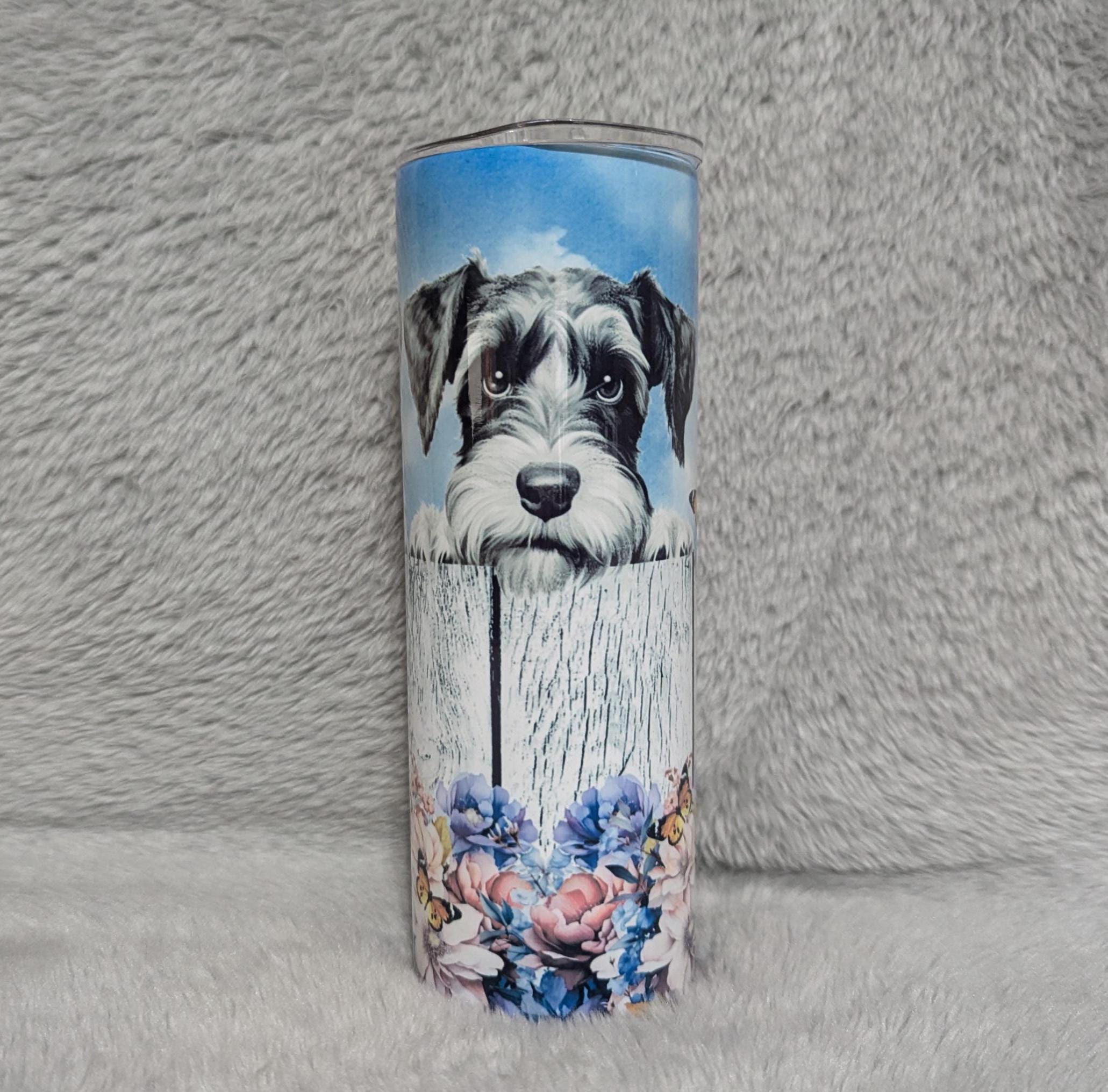 Adorable Schnauzer Tumbler 20oz With Reusable Straw, Can Be Personalized