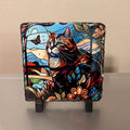 Stained Glass Design Slate Cat Picture With Display Legs