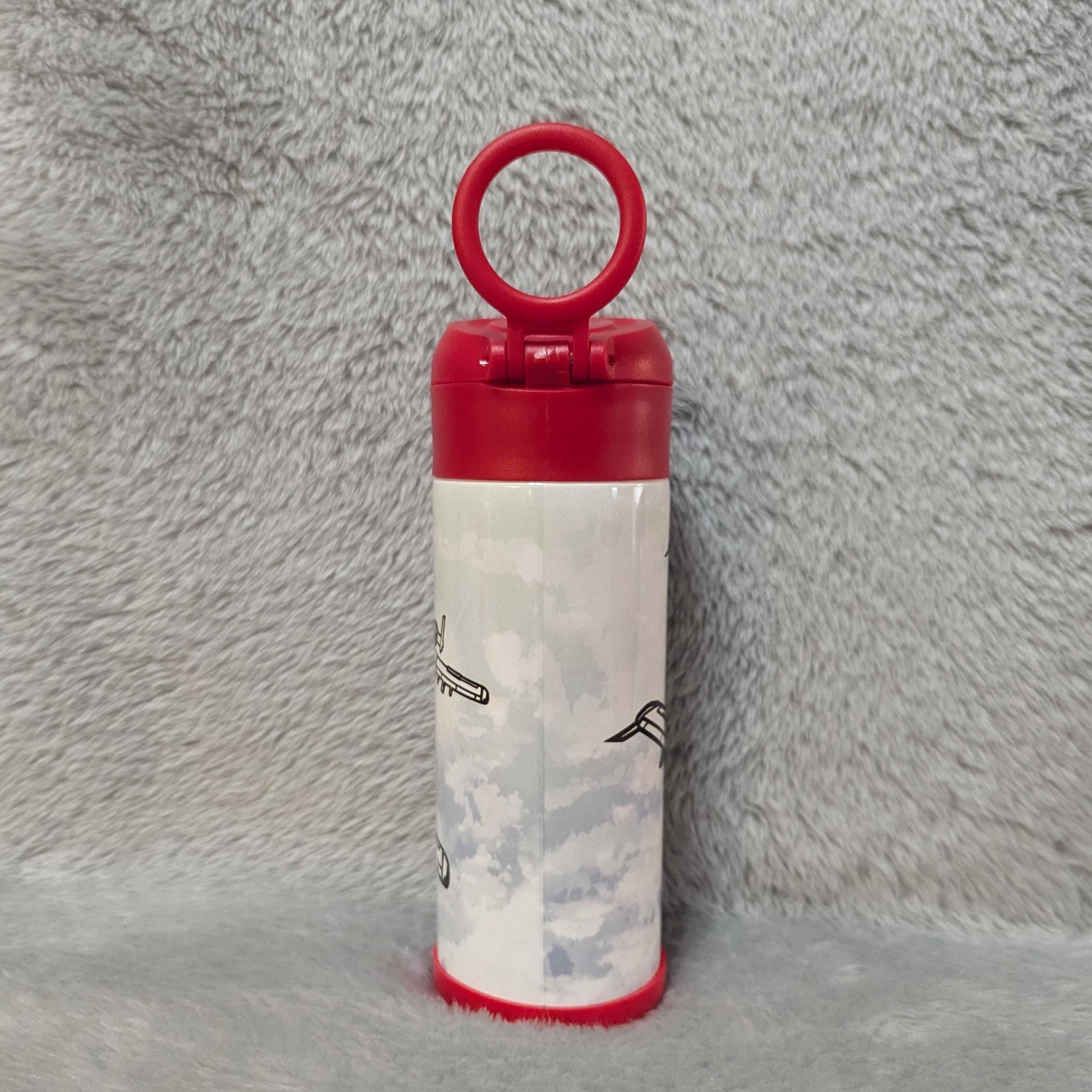 Kids A -10 Airplane Water Bottle 12oz With Reusable Straw Can Be Personalized