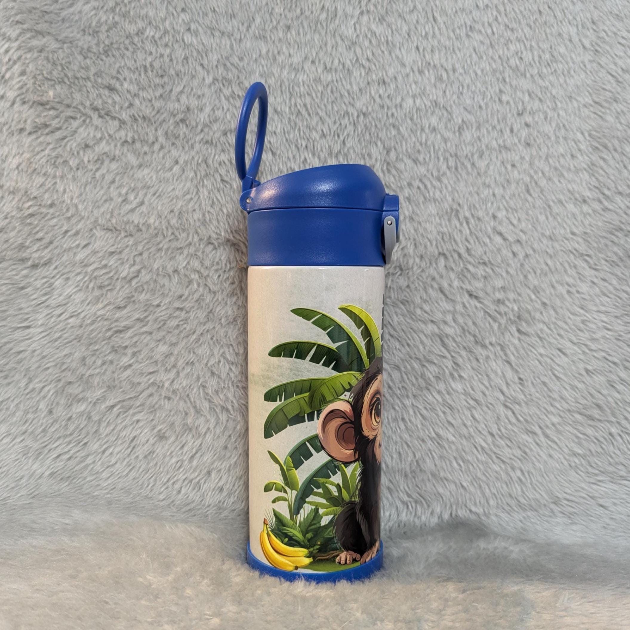 Kids Monkey Water Bottle 12oz With Reusable Straw Can Be Personalized