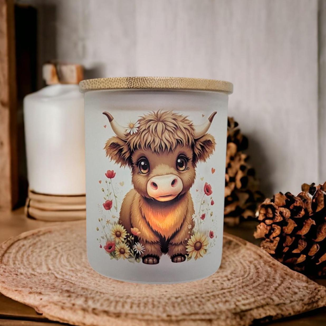 Cute Highland Cow Candle Holder With A Battery Operated Flickering Tea Light