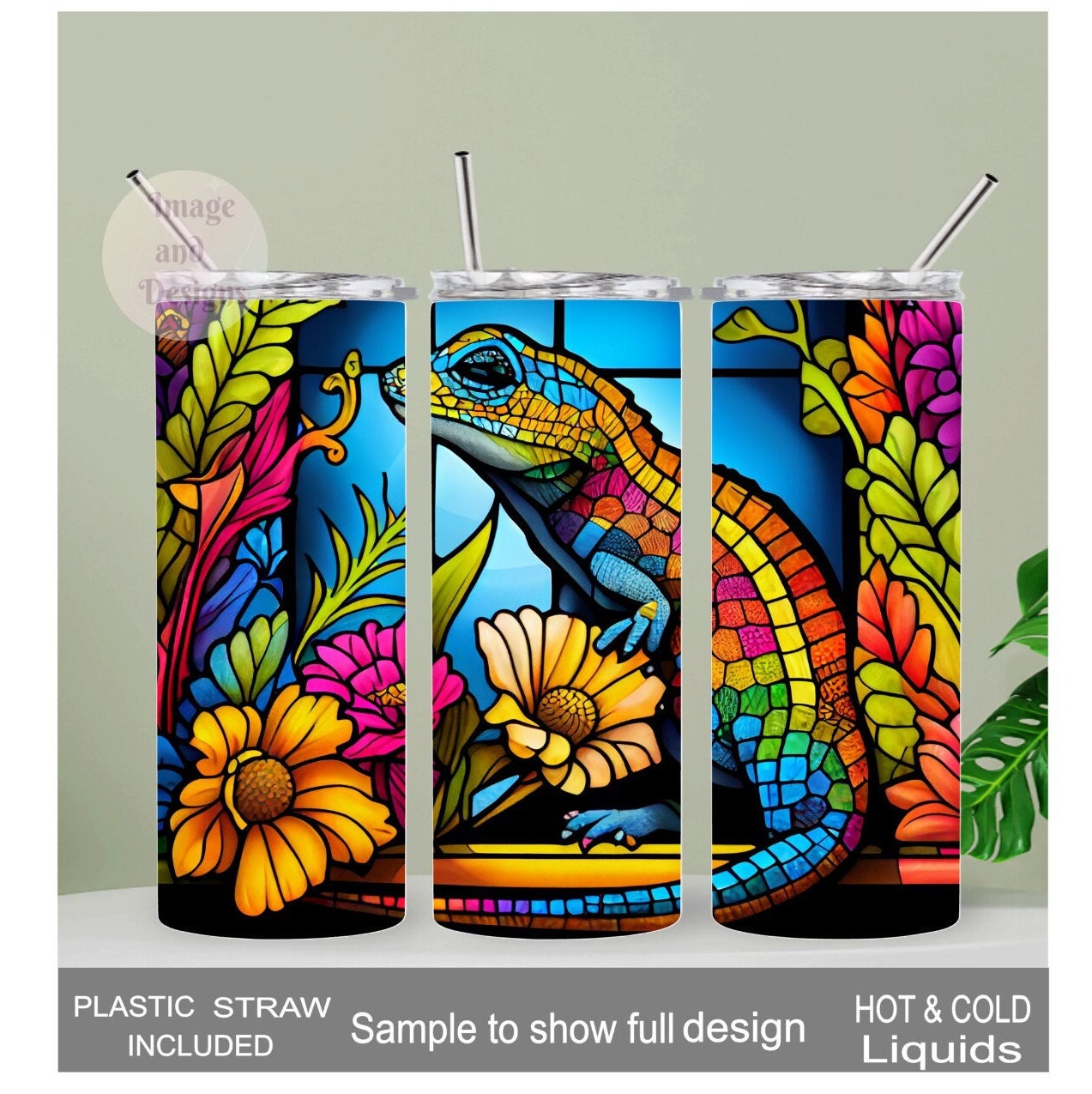 Gecko Lizard Tumbler With Beautiful Colors 20oz With Reusable Straw, Can Be Personalized
