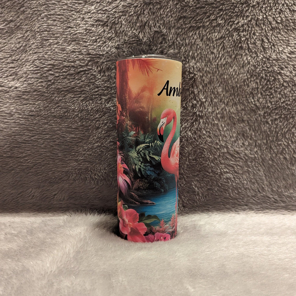 Beautiful Flamingo Tumbler 20oz With Reusable Straw, Can Be Personalized
