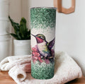 Hummingbird Tumbler with A Green Glitter Design 20oz With Reusable Straw, Can Be Personalized
