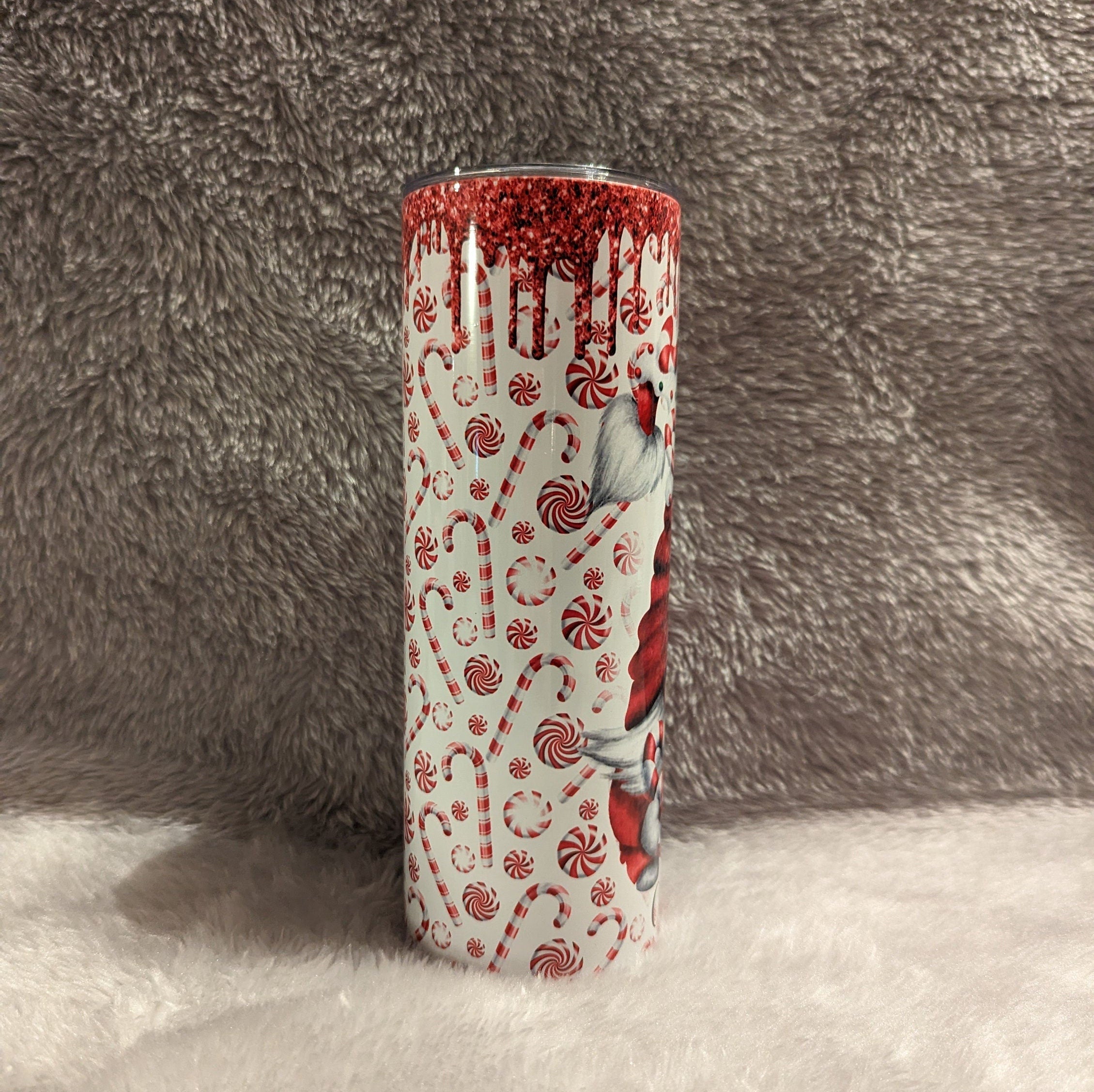 Pretty Candy Cane Gnome Tumbler  20oz With Reusable Straw