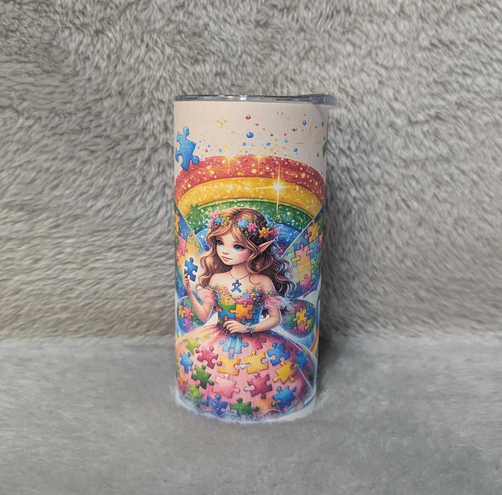 Autism Awareness Tumbler With A Pretty Fairy 15oz With Reusable Straw, Can Be Personalized
