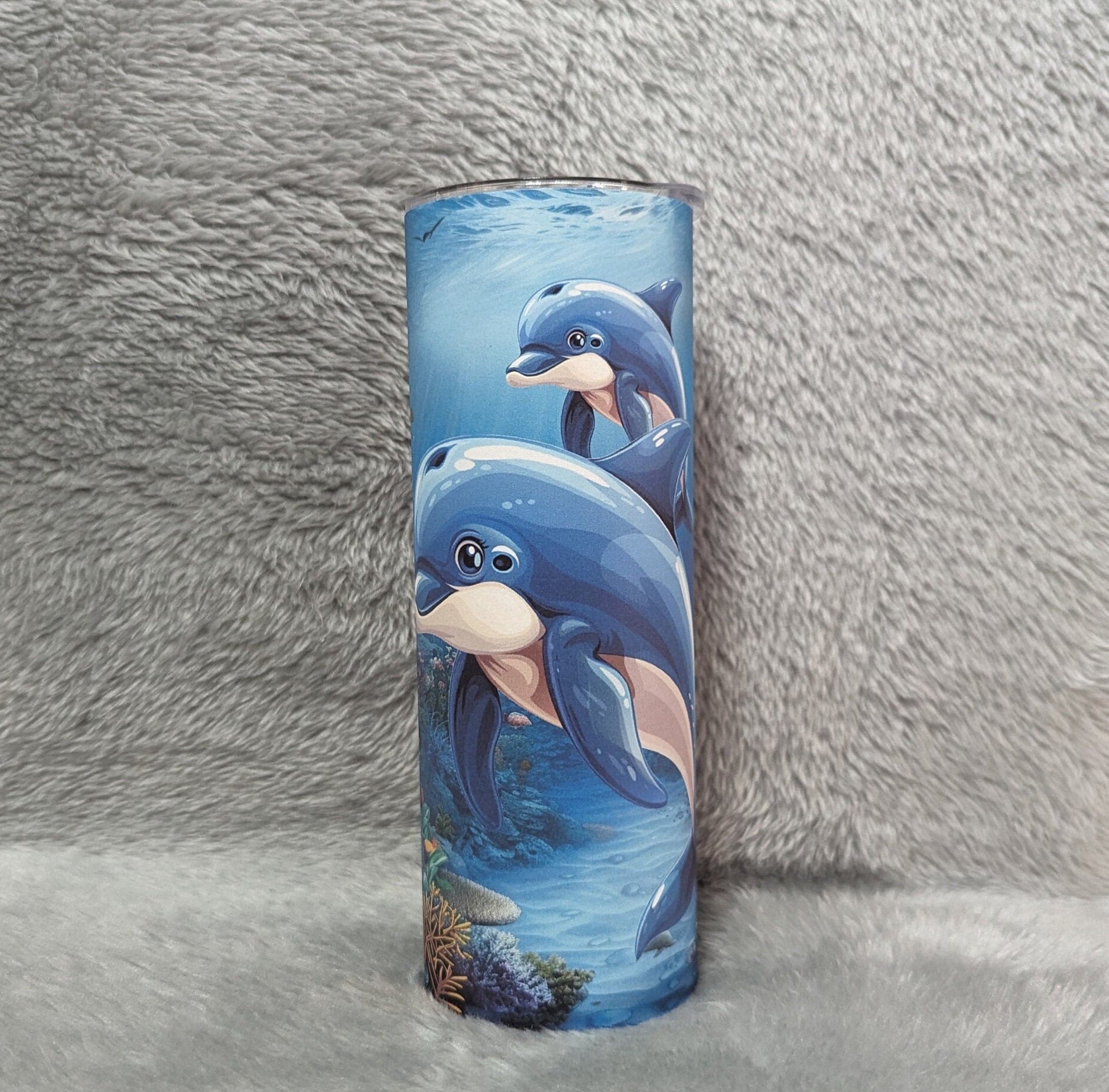 Dolphin Tumbler 20oz With Reusable Straw, Can Be Personalized
