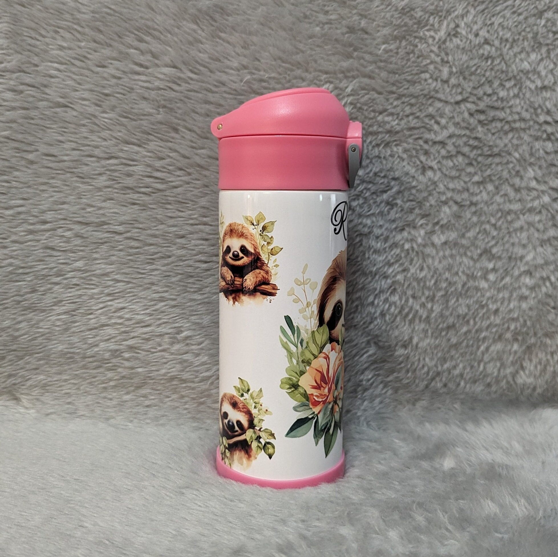 Adorable Sloth Water Bottle for Kids 12oz With Reusable Straw Can Be Personalized