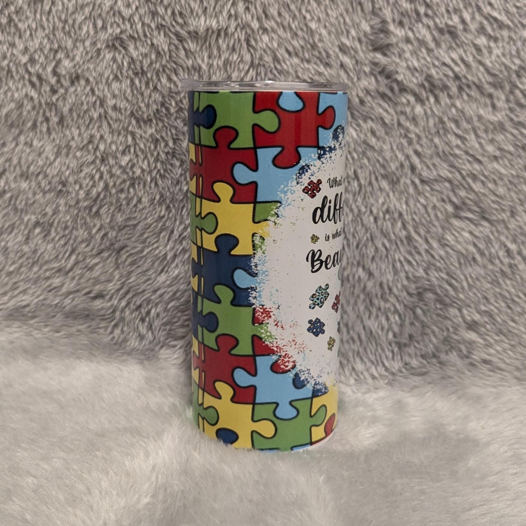Autism Tumbler With A Cute Elephant 15oz With Reusable Straw, Can Be Personalized