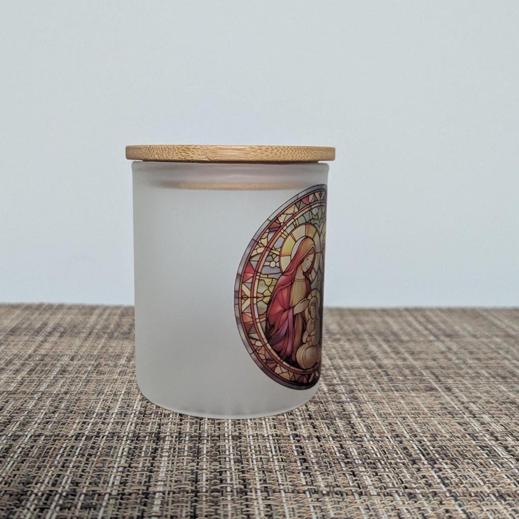 Stained Glass Design Nativity Scene Candle Holder With A Battery Operated Flickering Tea Light