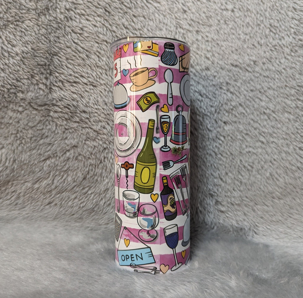 Waitress Life Tumbler 20oz With Reusable Straw, Can Be Personalized