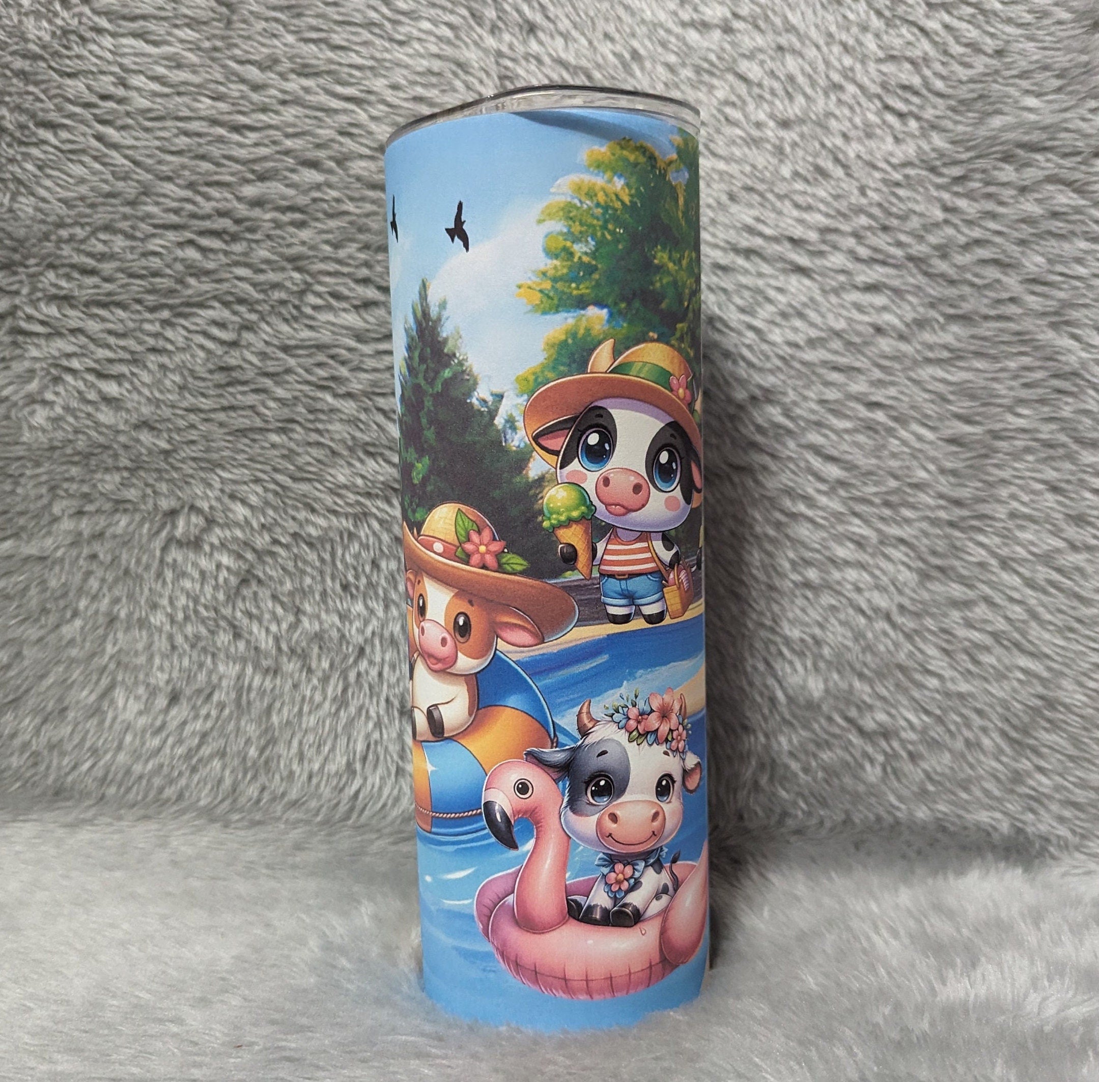 Pool Cow Tumbler 20oz With Reusable Straw, Can Be Personalized