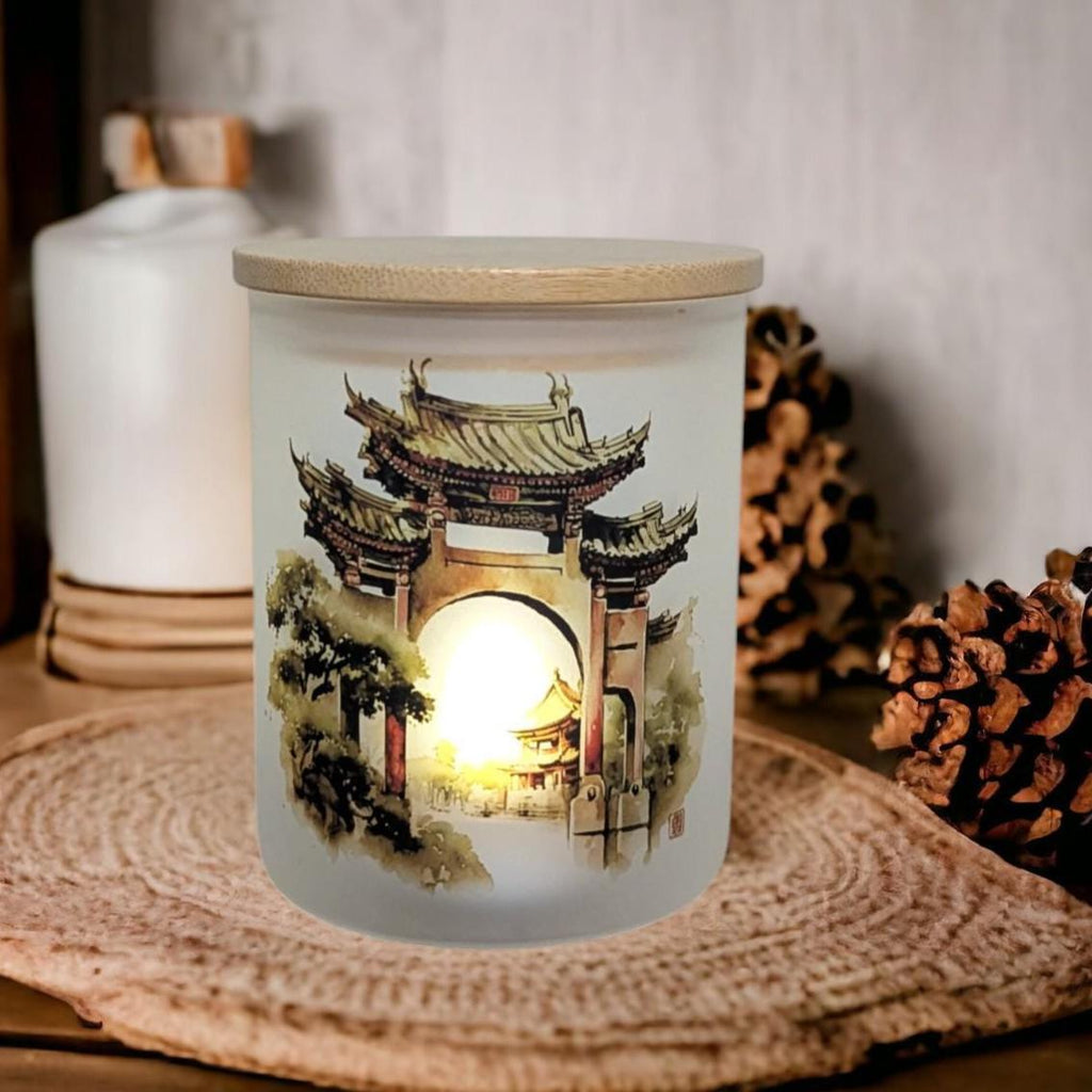 Chinese Gate Candle Holder with Battery Operated Flickering Tea Light