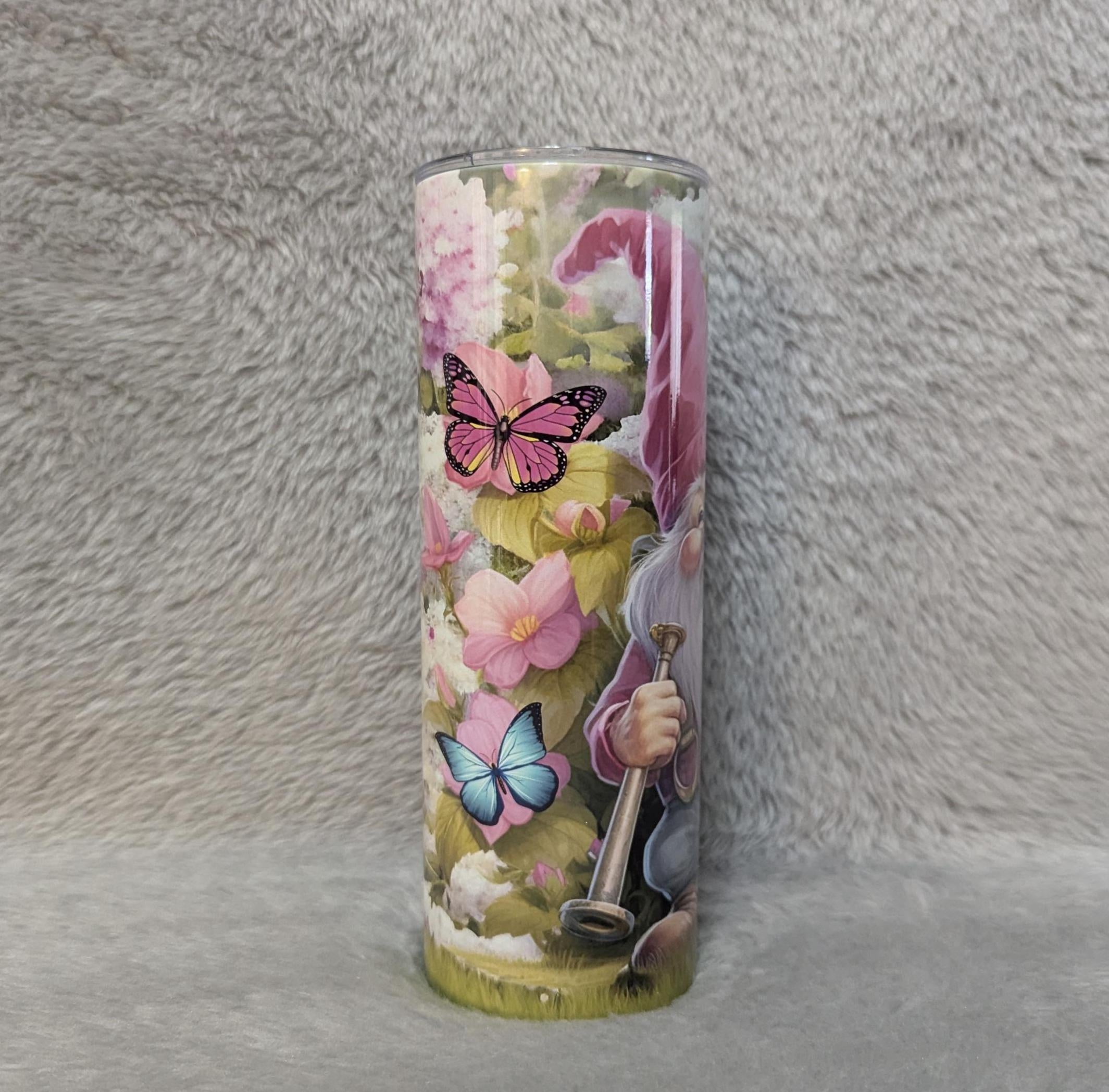 Cute Garden Gnome Tumbler 20oz With Reusable Straw, Can Be Personalized
