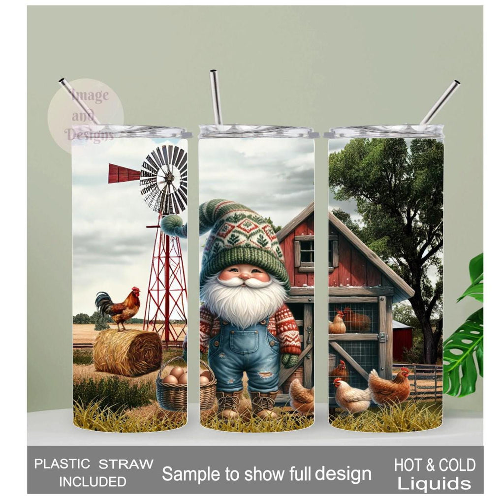 Chicken Farmer Gnome Tumbler 20oz With Reusable Straw, Can Be Personalized