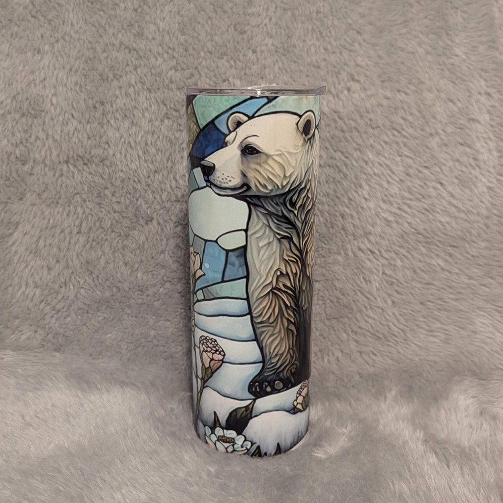 Polar Bear Tumbler with Stained Glass Design 20oz With Reusable Straw, Can Be Personalized