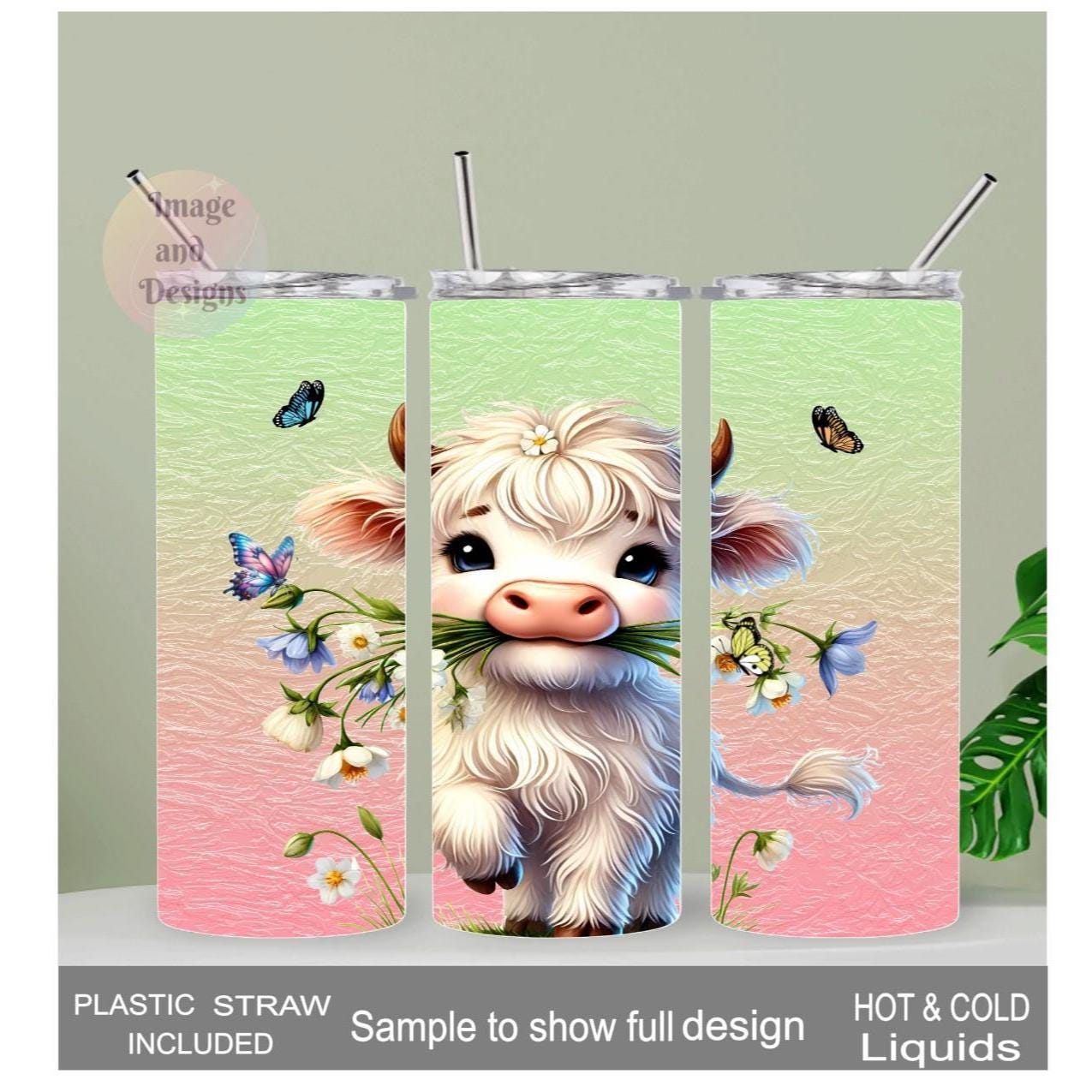 White Highland Cow Tumbler 20oz With Reusable Straw, Can Be Personalized
