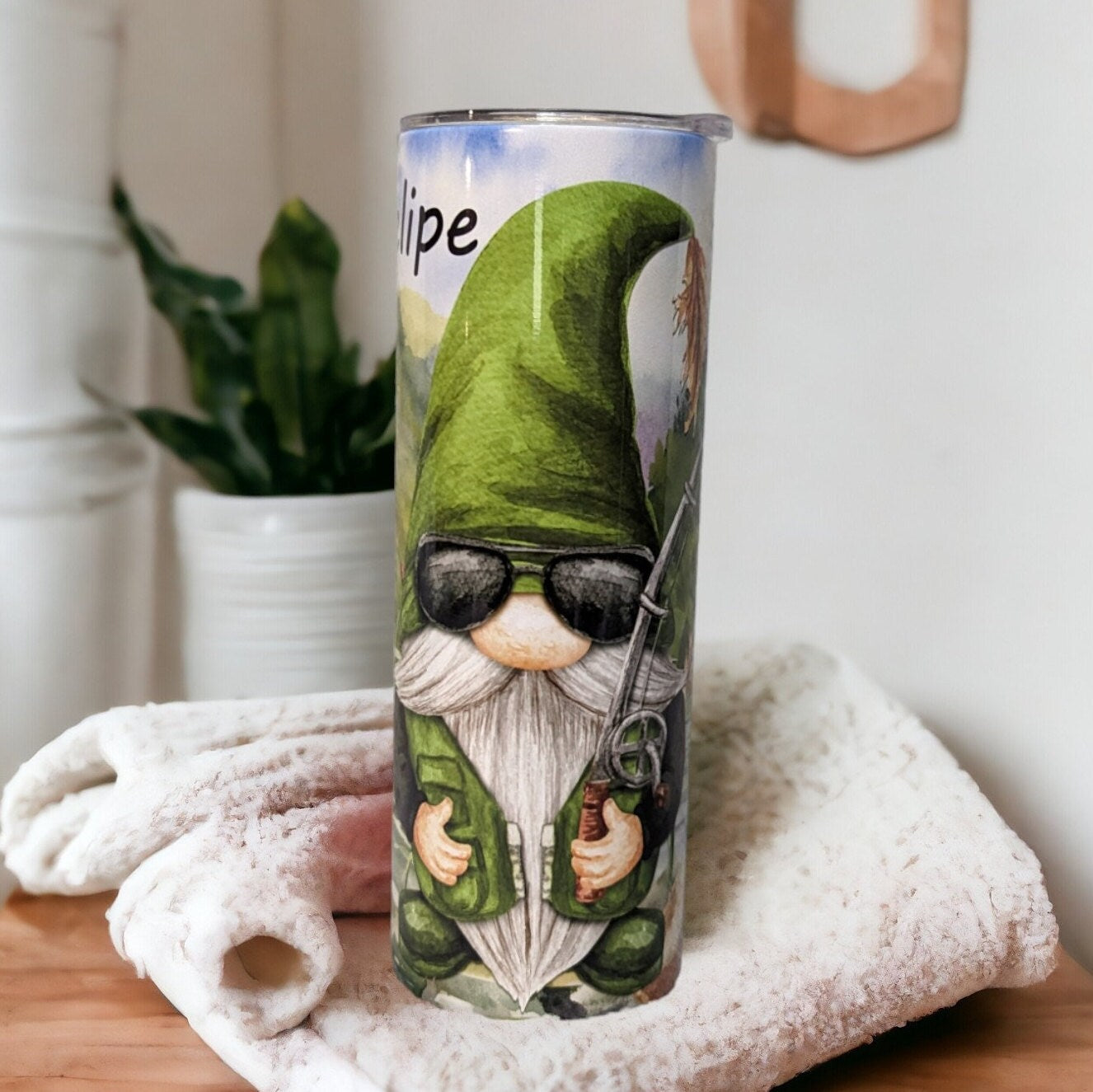 Fishing Gnome Tumbler 20oz With Reusable Straw, Can Be Personalized