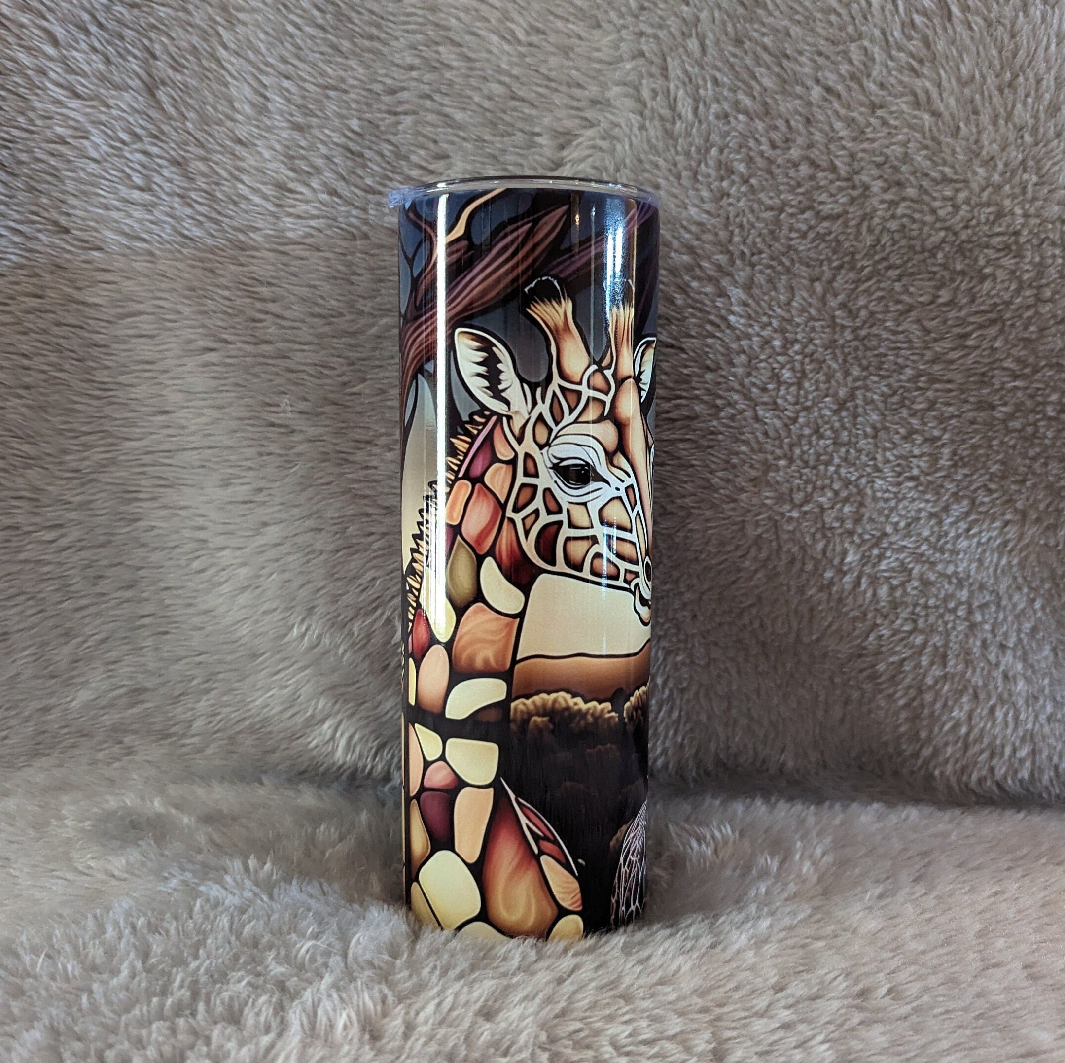 Giraffe Tumbler With A Stained Glass Design 20oz With Reusable Straw, Can Be Personalized
