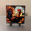Slate Rooster Picture With Stained Glass Design Includes Display Legs