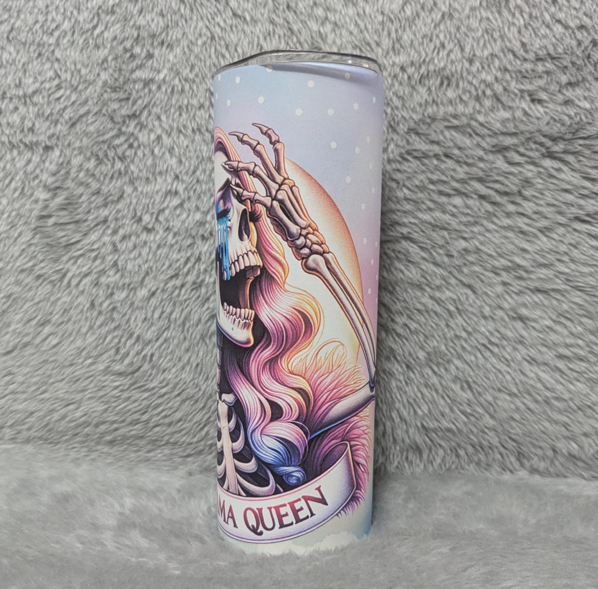 Drama Queen Skeleton Girl Tumbler 20oz With Reusable Straw, Can Be Personalized
