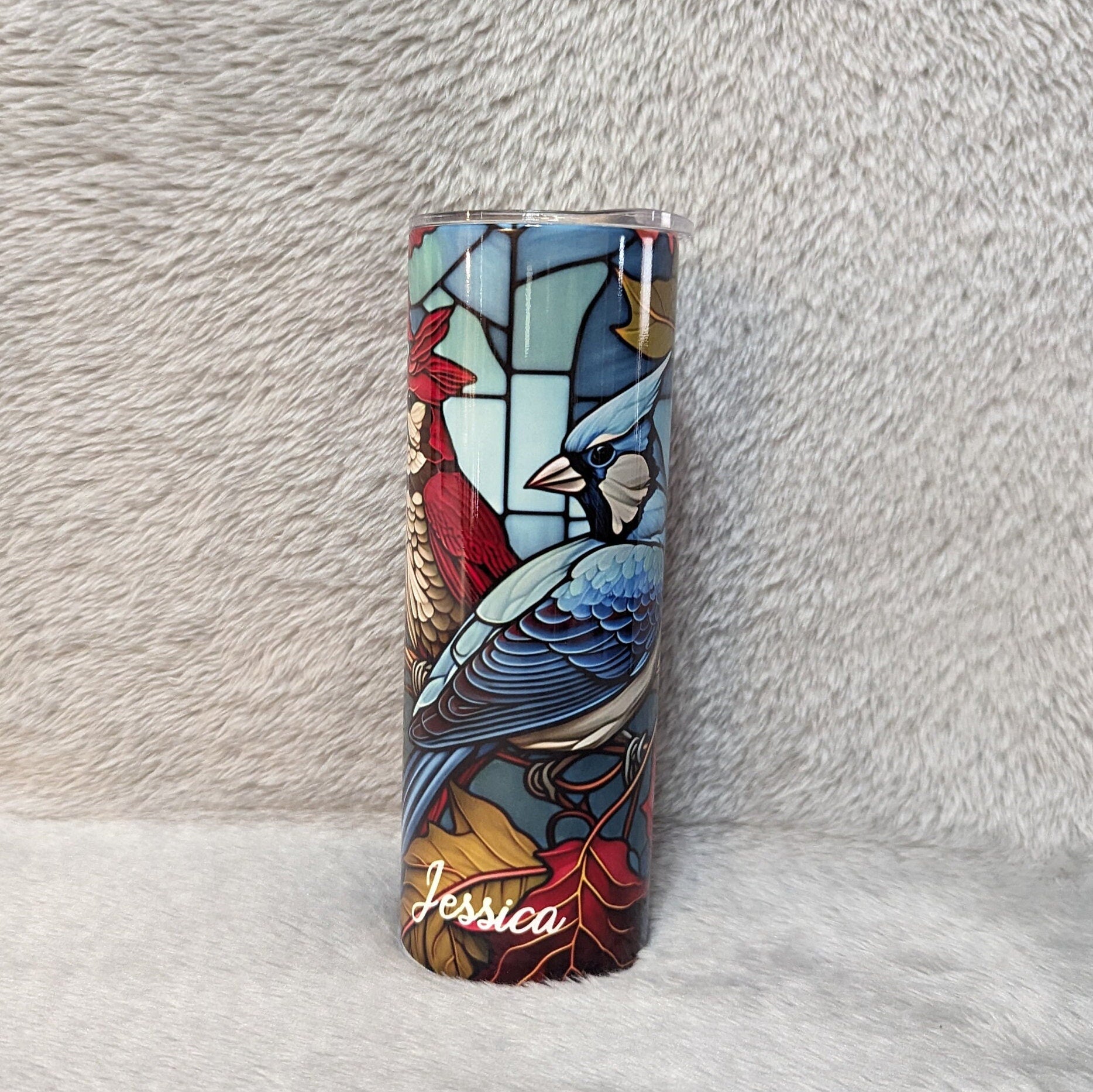 Blue Jay Tumbler 20oz With Reusable Straw, Can Be Personalized