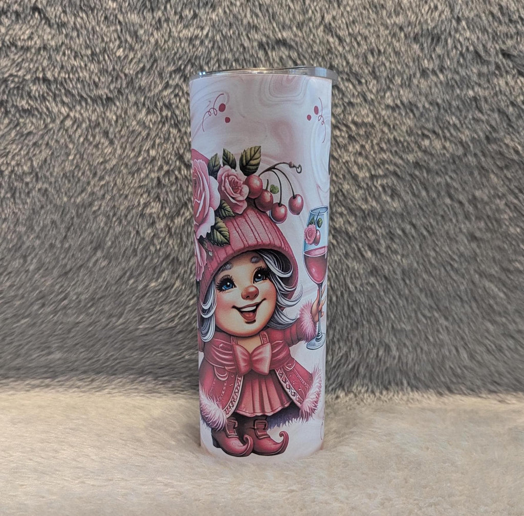 Wine Girl Gnome Tumbler 20oz With Reusable Straw, Can Be Personalized