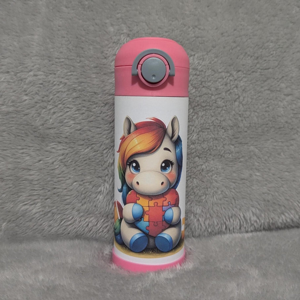 Kids Autism Unicorn Water Bottle 12oz With Reusable Straw Can Be Personalized
