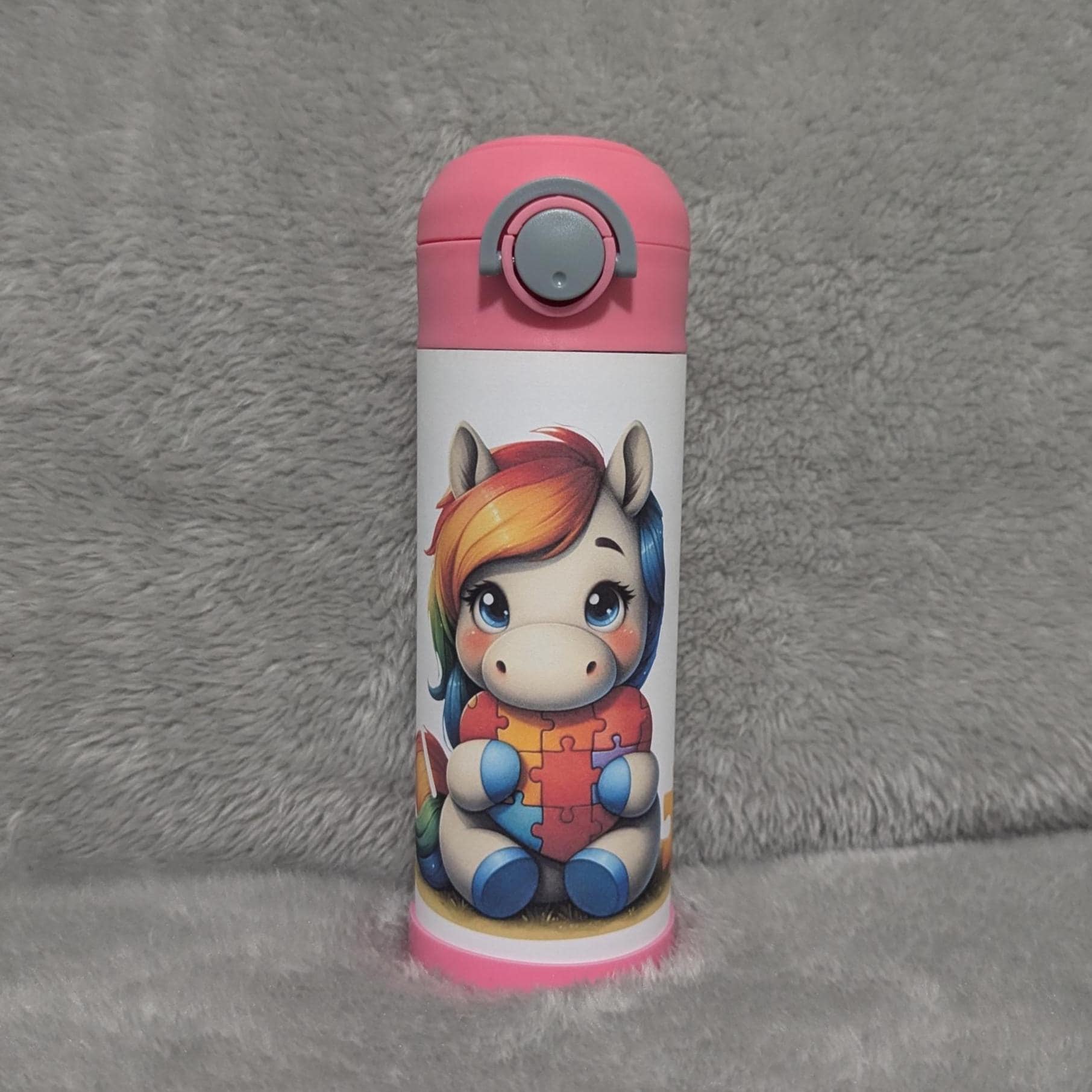 Kids Autism Unicorn Water Bottle 12oz With Reusable Straw Can Be Personalized
