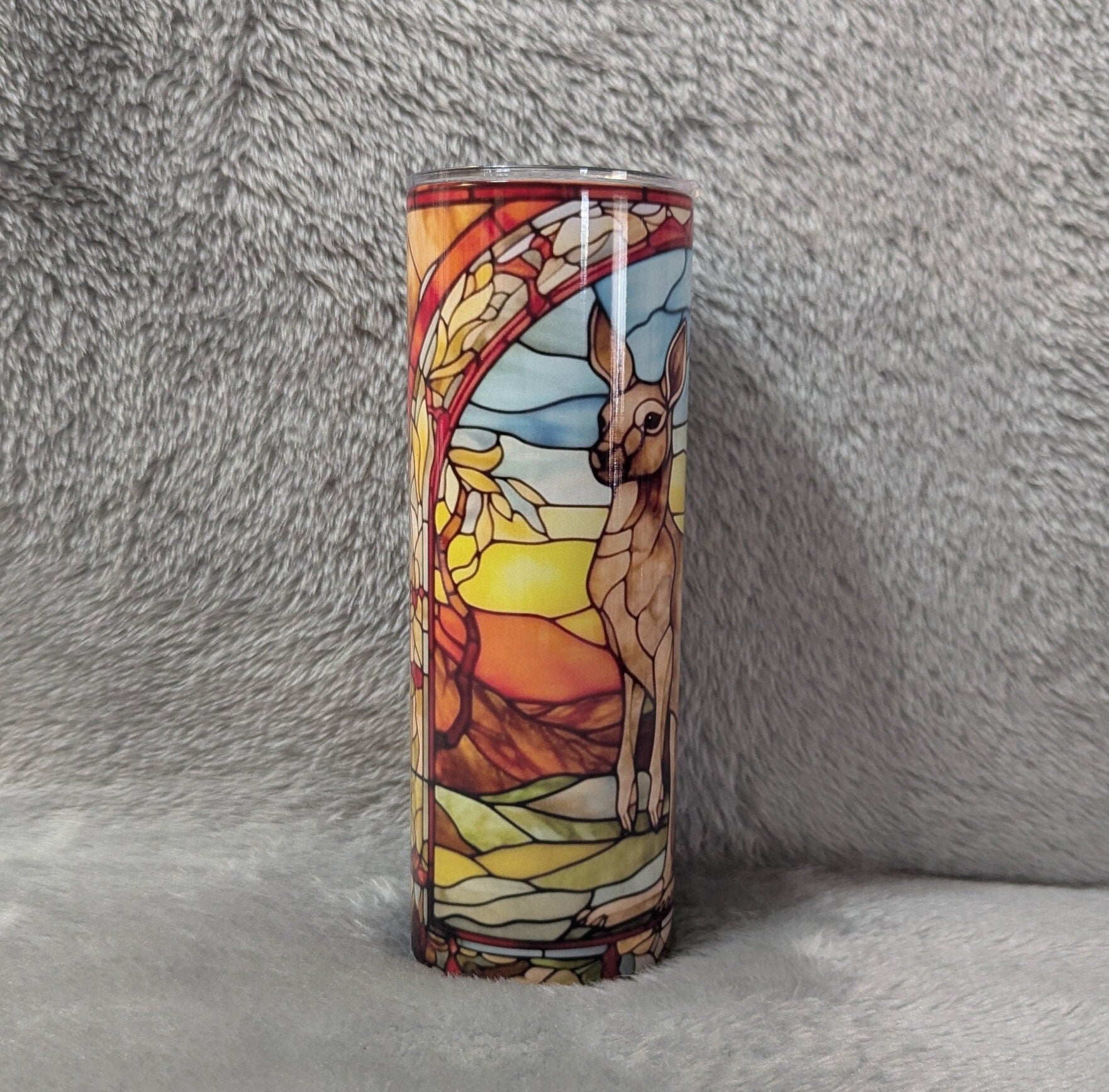 Kangaroo Tumbler with Stained Glass Design 20oz With Reusable Straw, Can Be Personalized