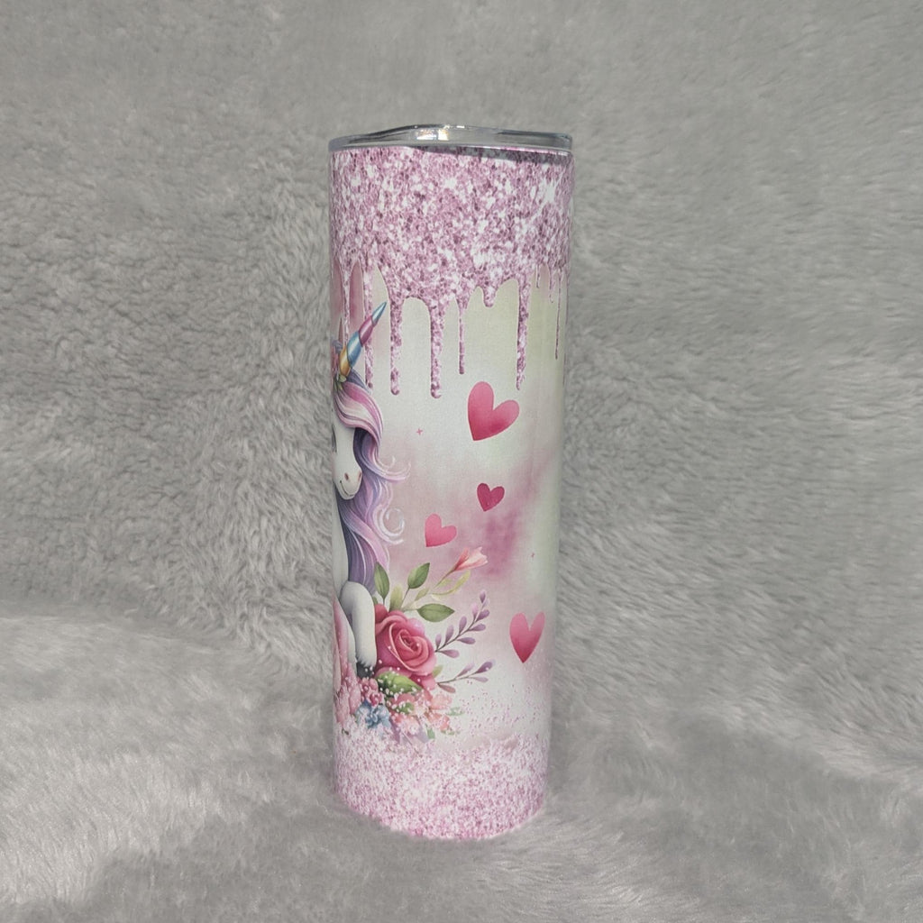 Unicorn Tumbler with A Glitter Design 20oz With Reusable Straw, Can Be Personalized