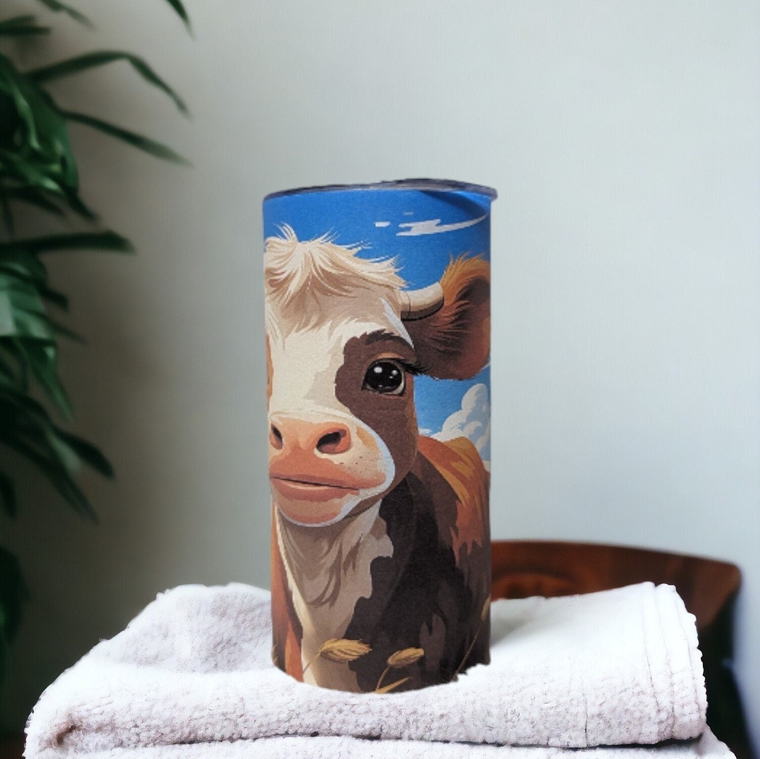 Cute Kids Cow Tumbler 15oz With Reusable Straw, Can Be Personalized