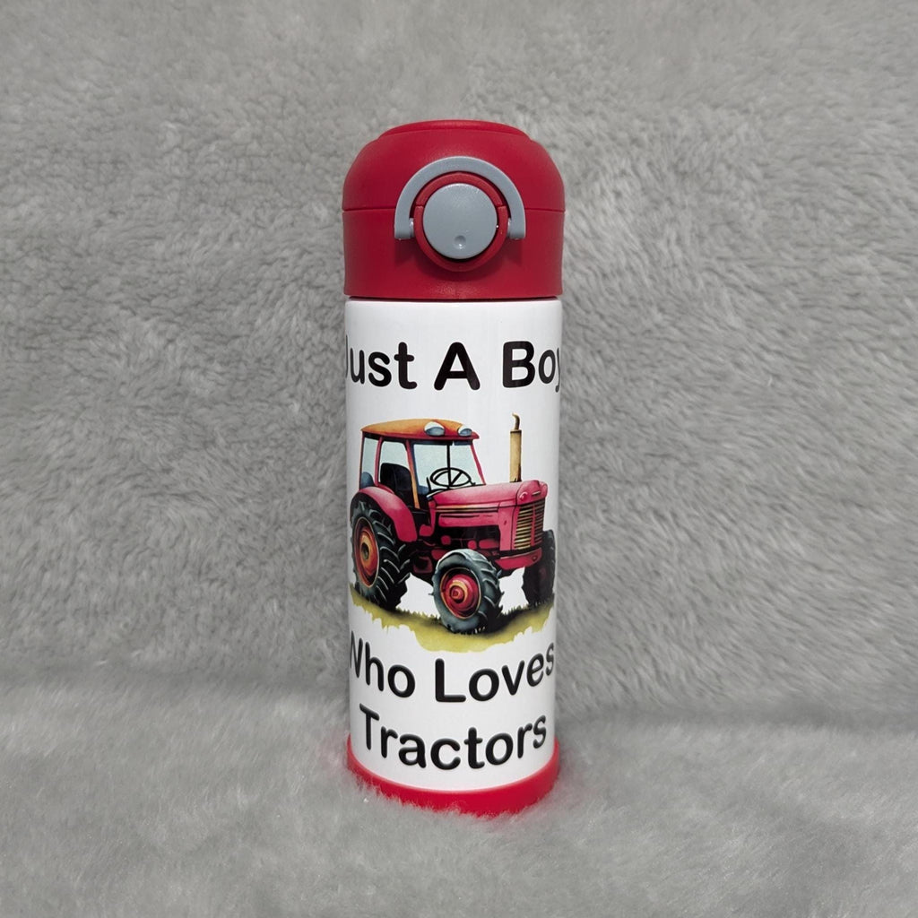 Kids Tractor Water Bottle - Just A Boy Who Loves Tractors 12oz Can Be Personalized