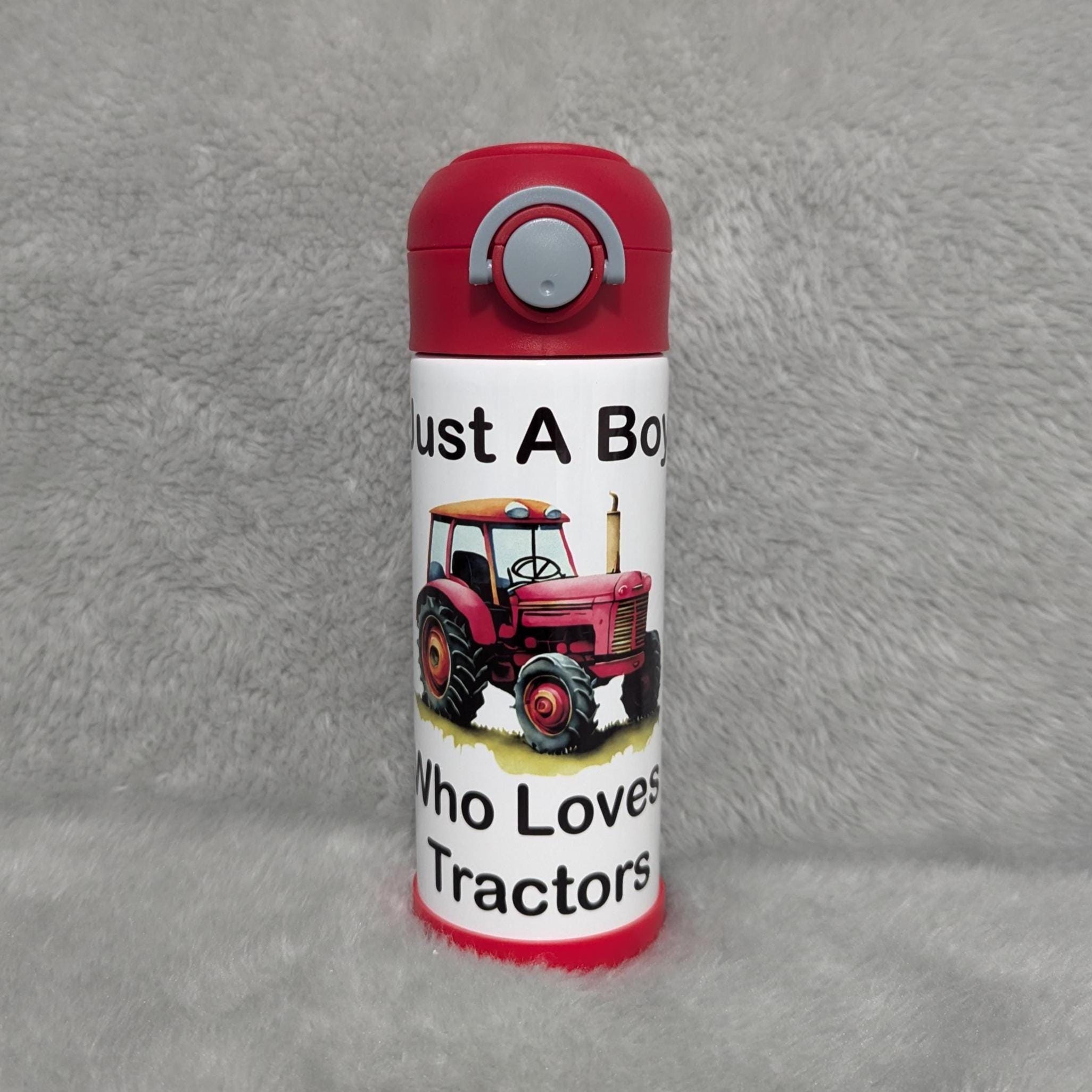 Kids Tractor Water Bottle - Just A Boy Who Loves Tractors 12oz Can Be Personalized