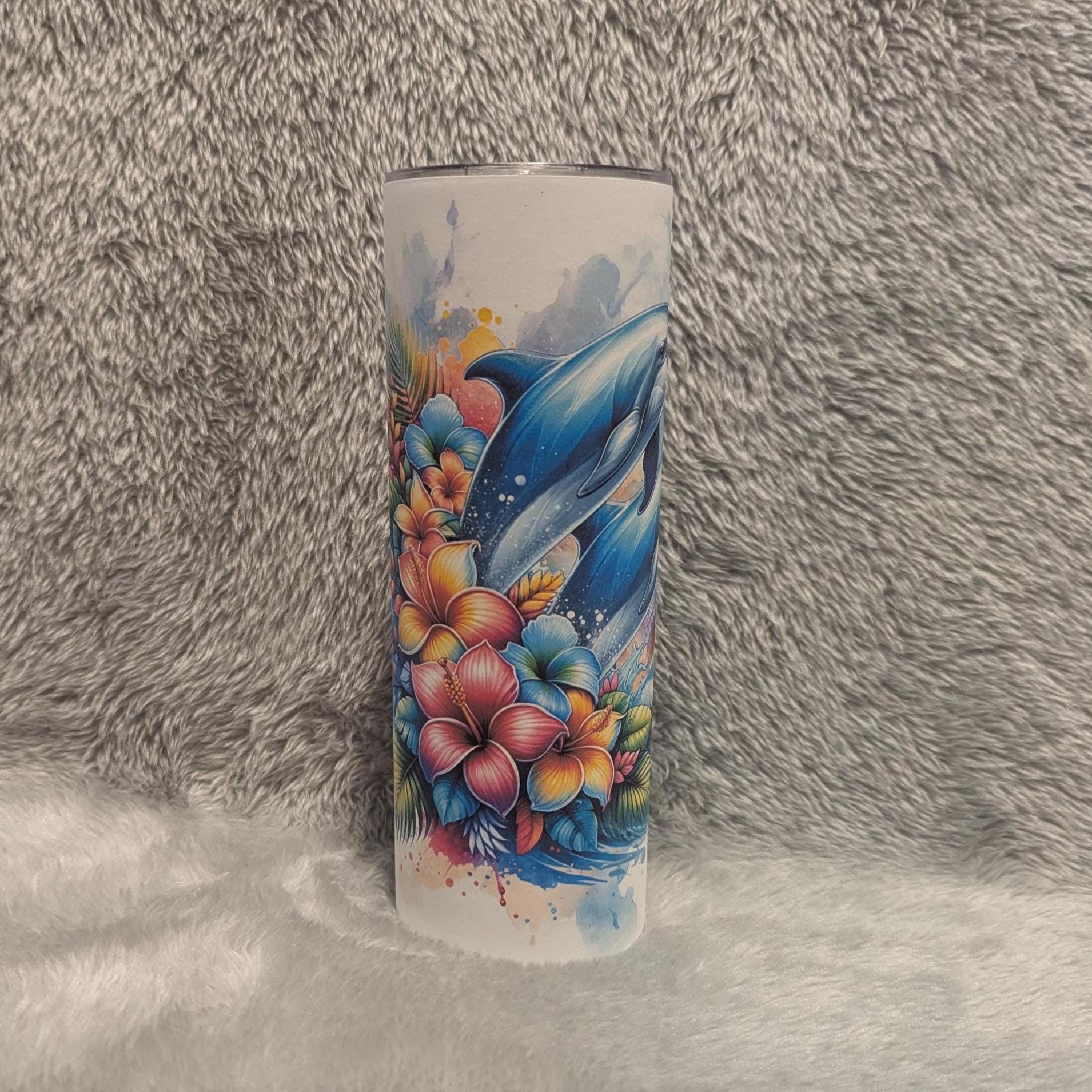 Dolphin Tumbler 20oz With Reusable Straw, Can Be Personalized