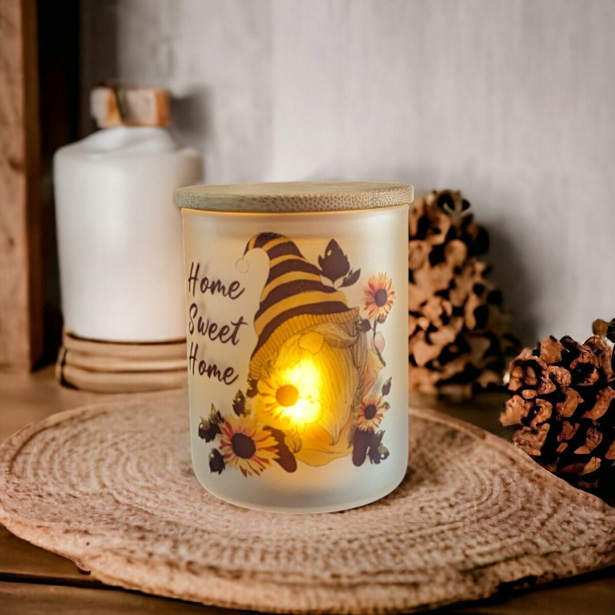 Home Sweet Home Gnome Candle Holder With A Battery Operated Flickering Tea Light
