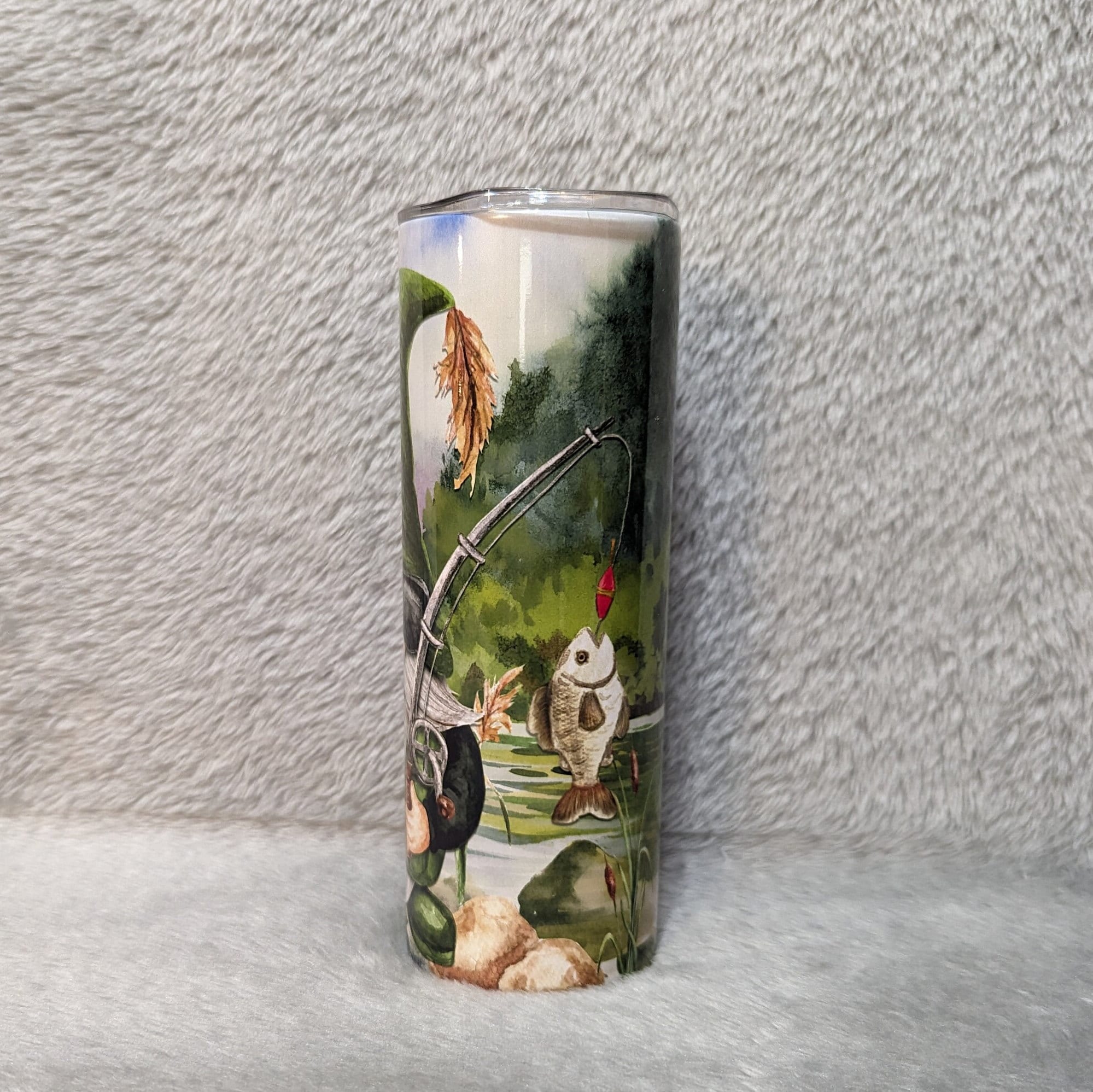 Fishing Gnome Tumbler 20oz With Reusable Straw, Can Be Personalized