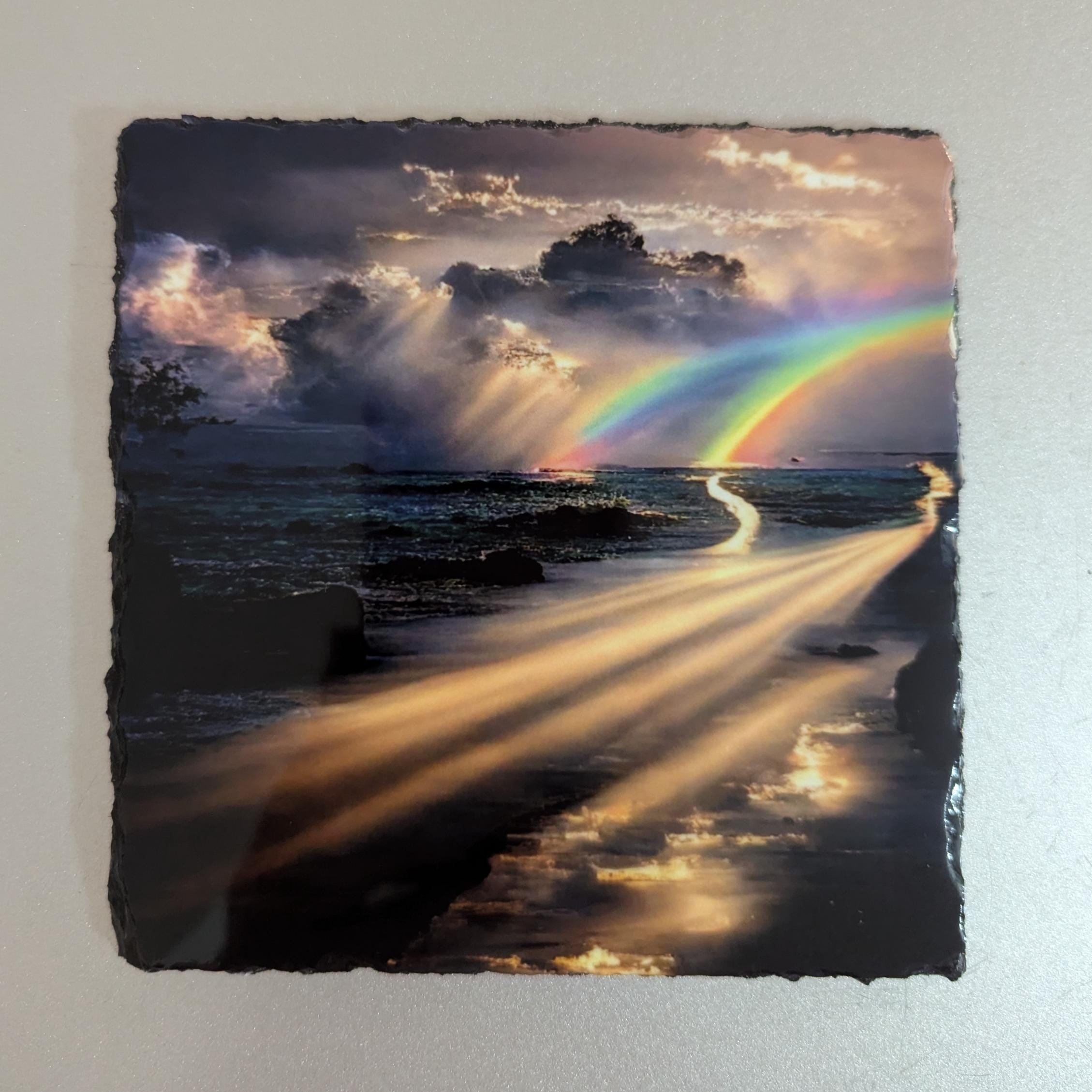 Rainbow Lake Scene Slate Picture With Display Legs