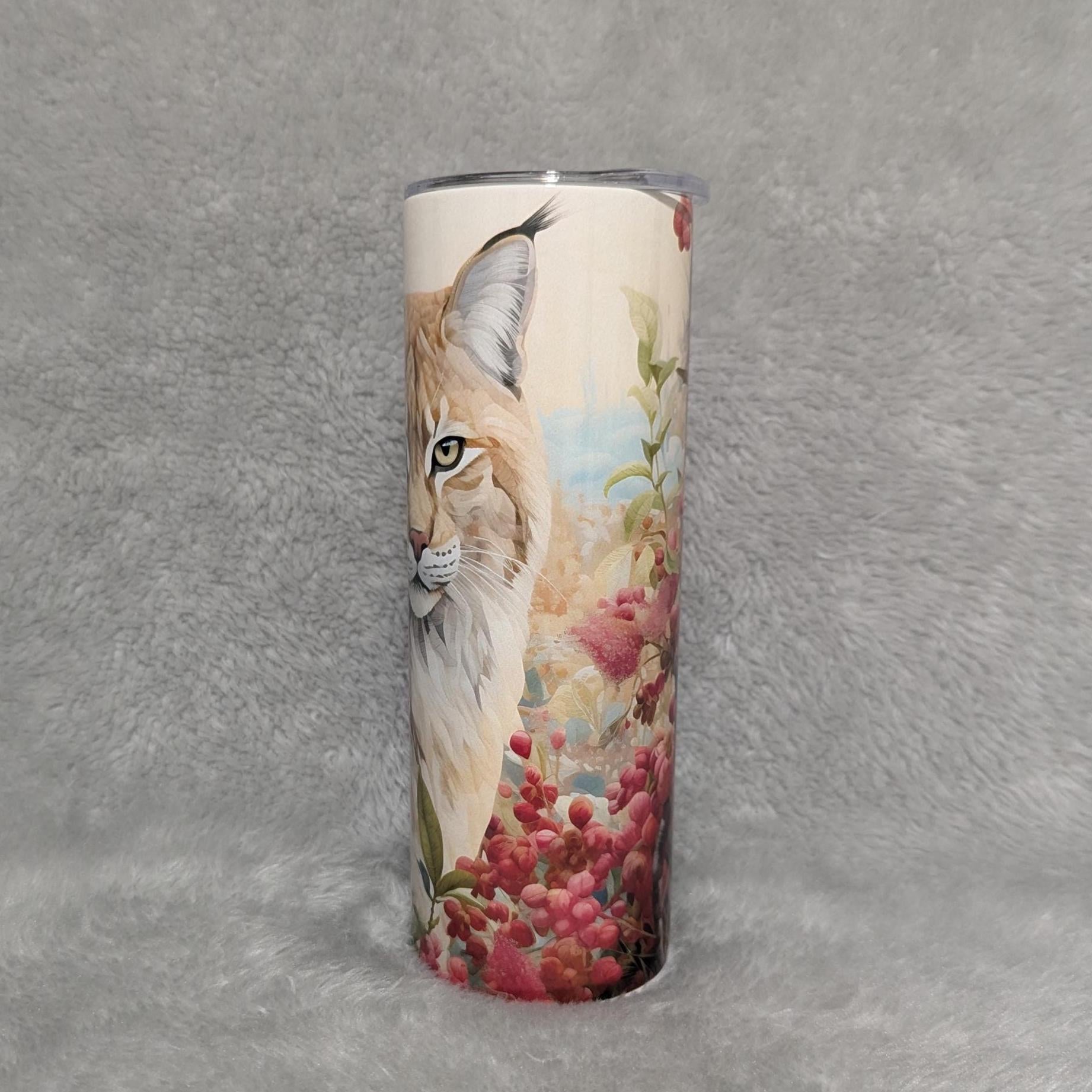 Wild Bobcat Tumbler With A Embroidered Design 20oz With Reusable Straw, Can Be Personalized