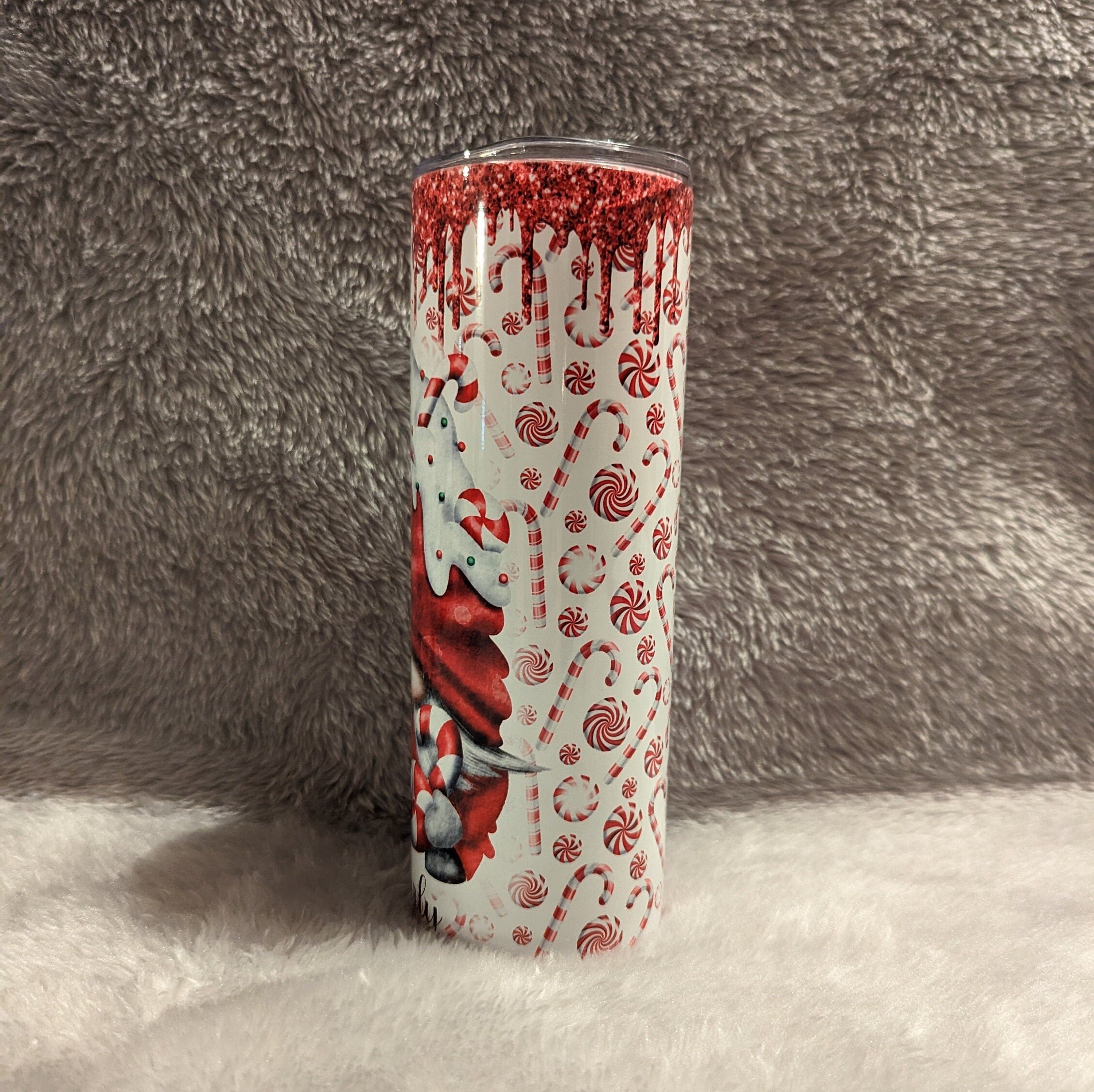 Pretty Candy Cane Gnome Tumbler  20oz With Reusable Straw