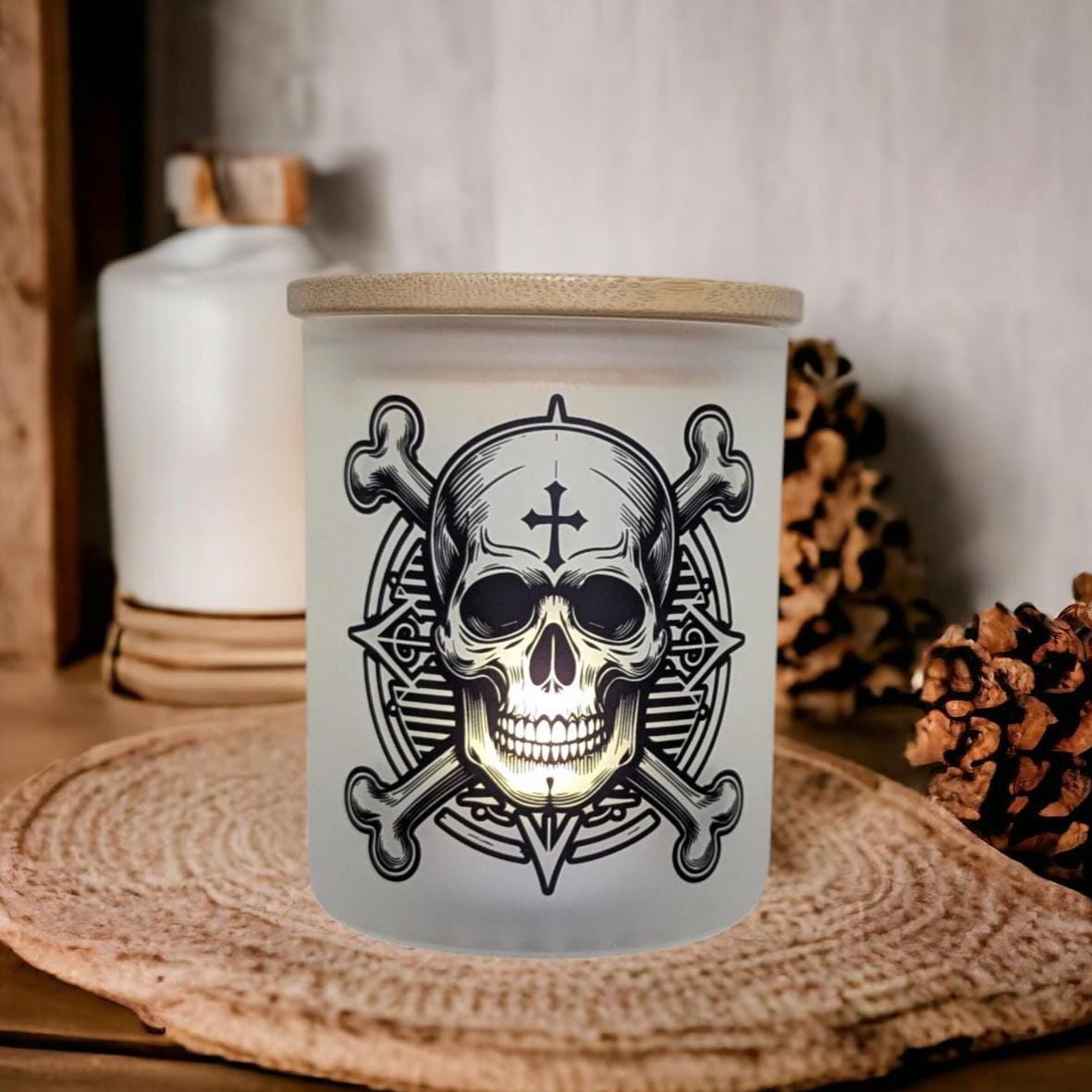 Skull Candle Holder With A Battery Operated Flickering Tea Light