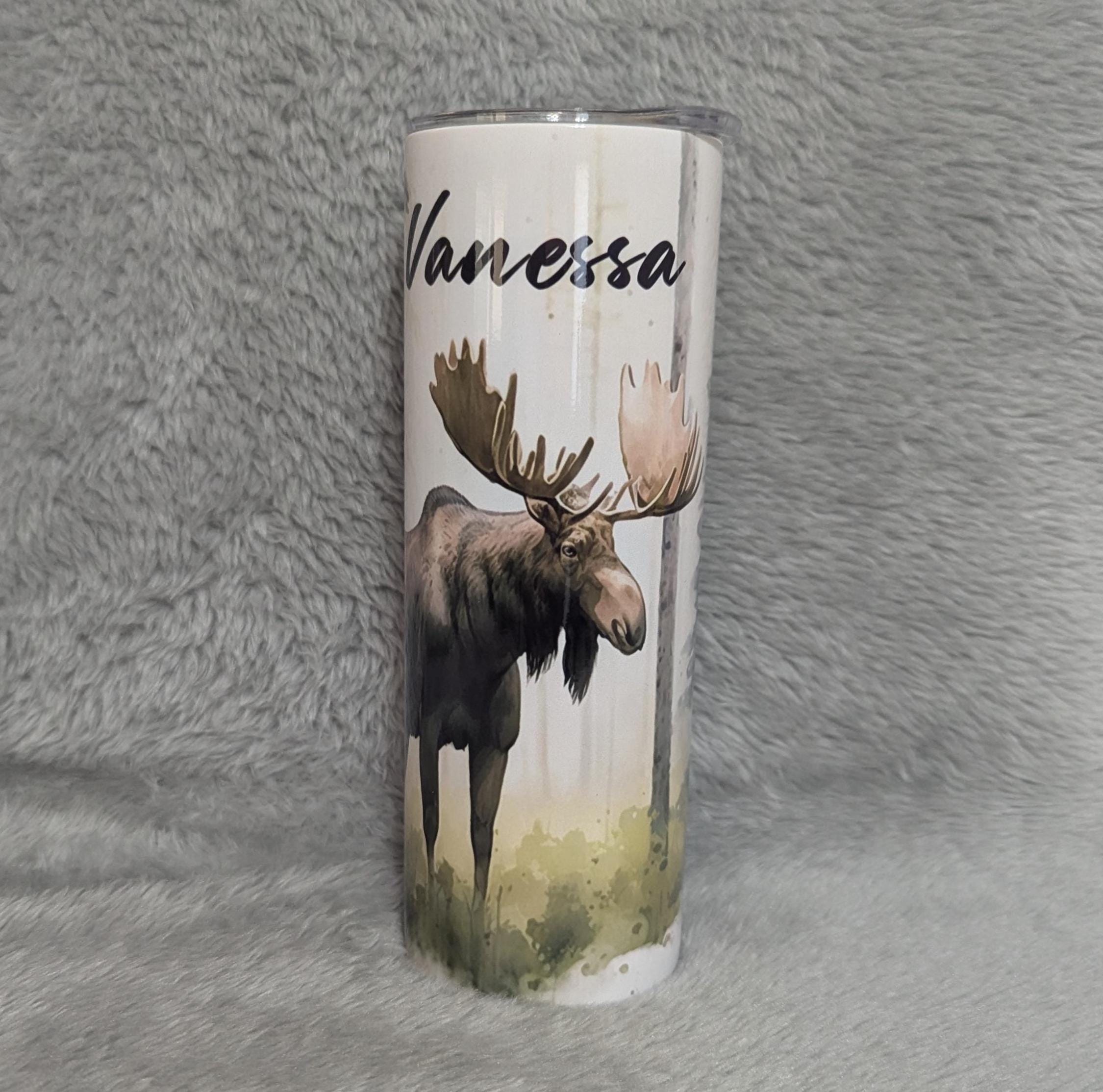 Moose Tumbler With Water Color Design 20oz With Reusable Straw, Can Be Personalized