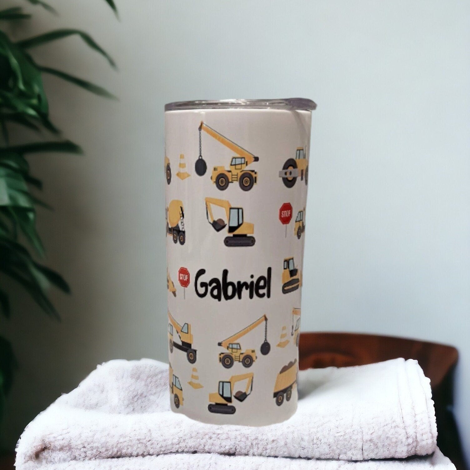 Kids Construction Tumbler 15oz With Reusable Straw, Can Be Personalized