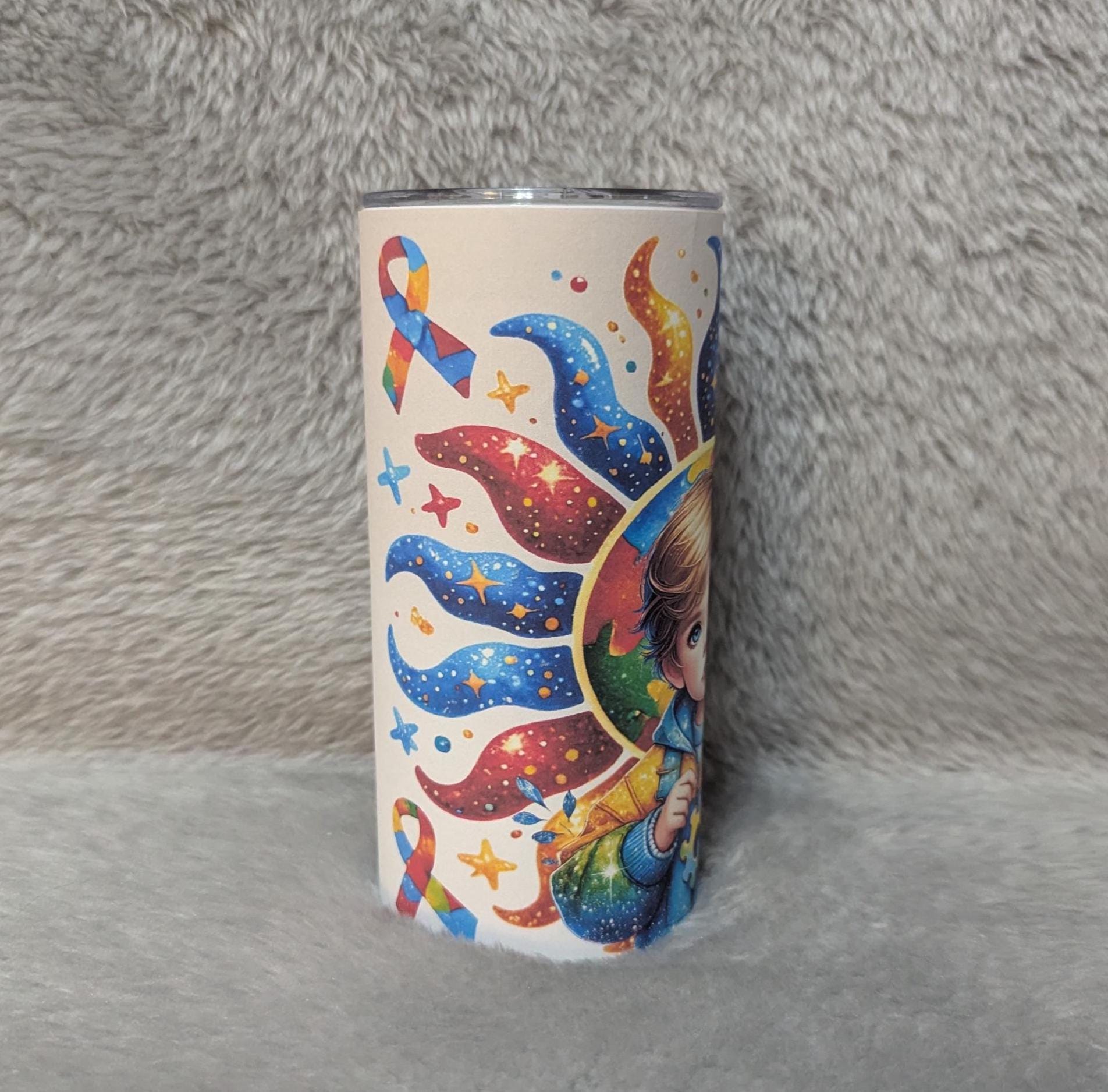 Autism Awareness Tumbler With A Cute Boy 15oz With Reusable Straw, Can Be Personalized