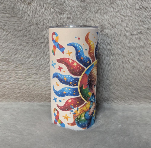 Autism Awareness Tumbler With A Cute Boy 15oz With Reusable Straw, Can Be Personalized