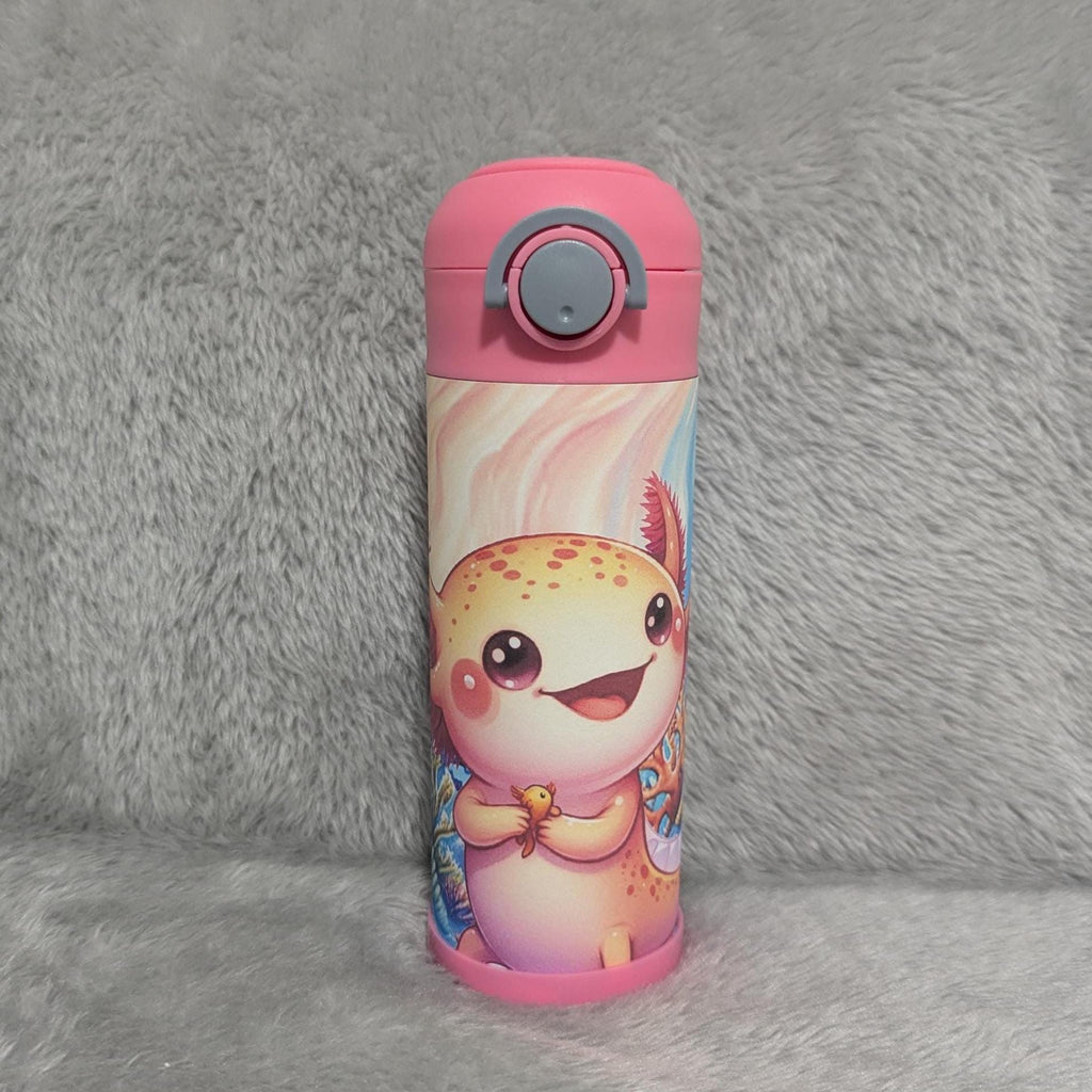 Kids Axolotl Water Bottle 12oz With Reusable Straw Can Also Be Personalized