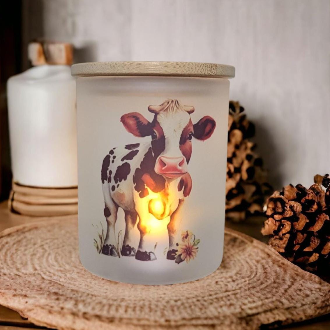 Cow Candle Holder With A Battery Operated Flickering Tea Light